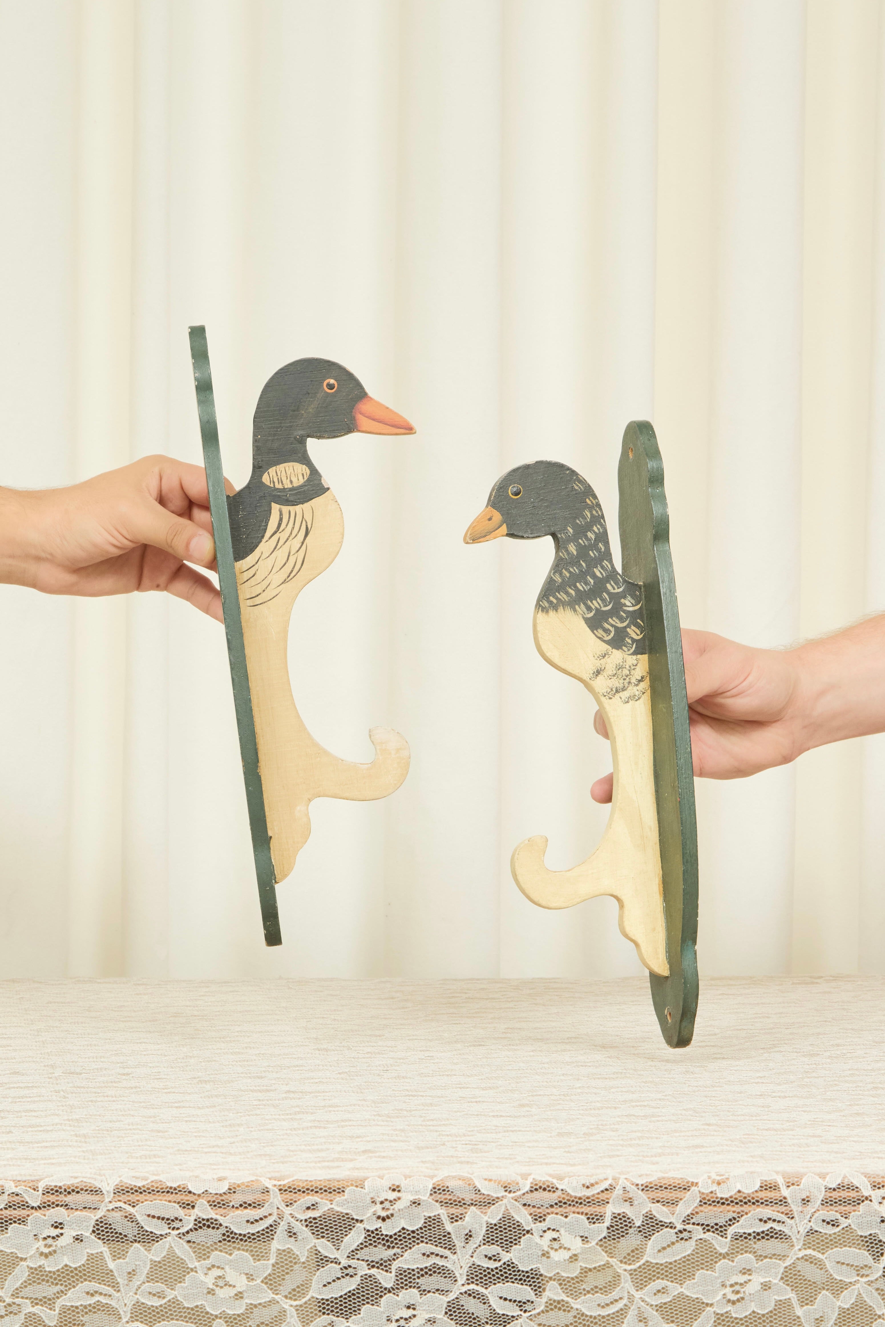 Vintage Folkart Goose Hooks Set/2