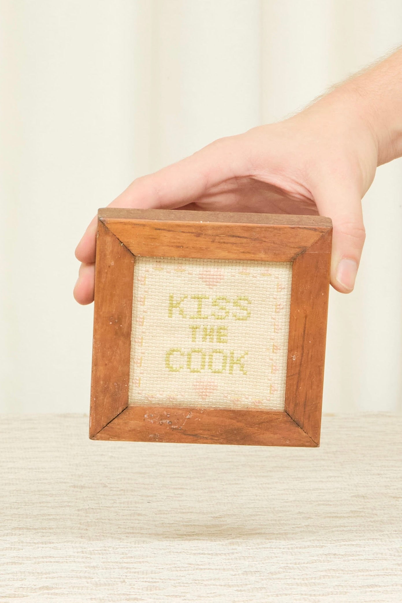 Vintage "Kiss the Cook" Framed Needlepoint