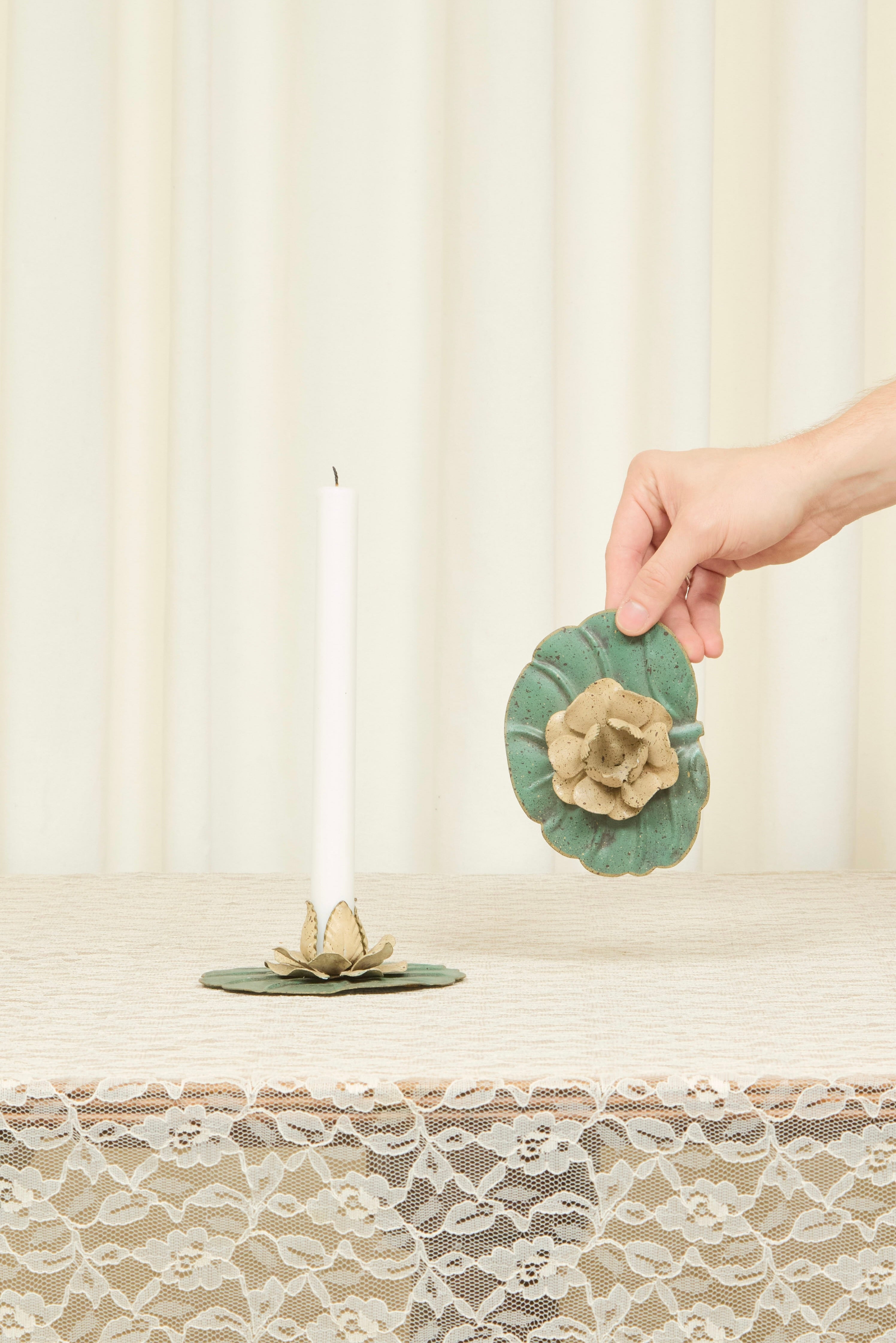Vintage Lily Pad Candle Holder Set/2