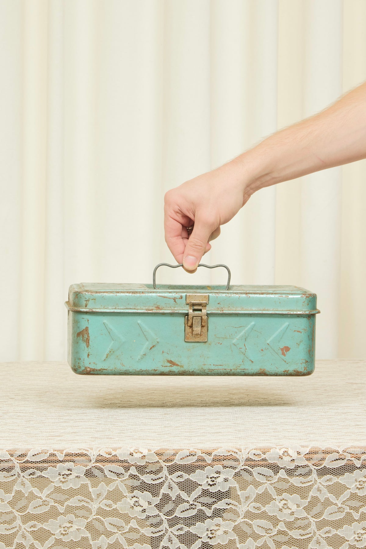 Vintage Turquoise Metal Box