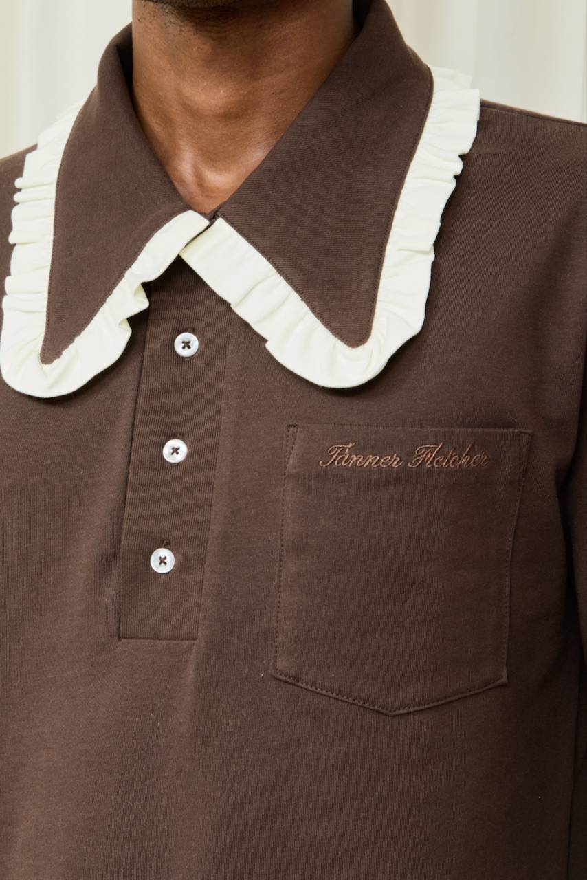 Frank Ruffle Collar Long Sleeve Polo