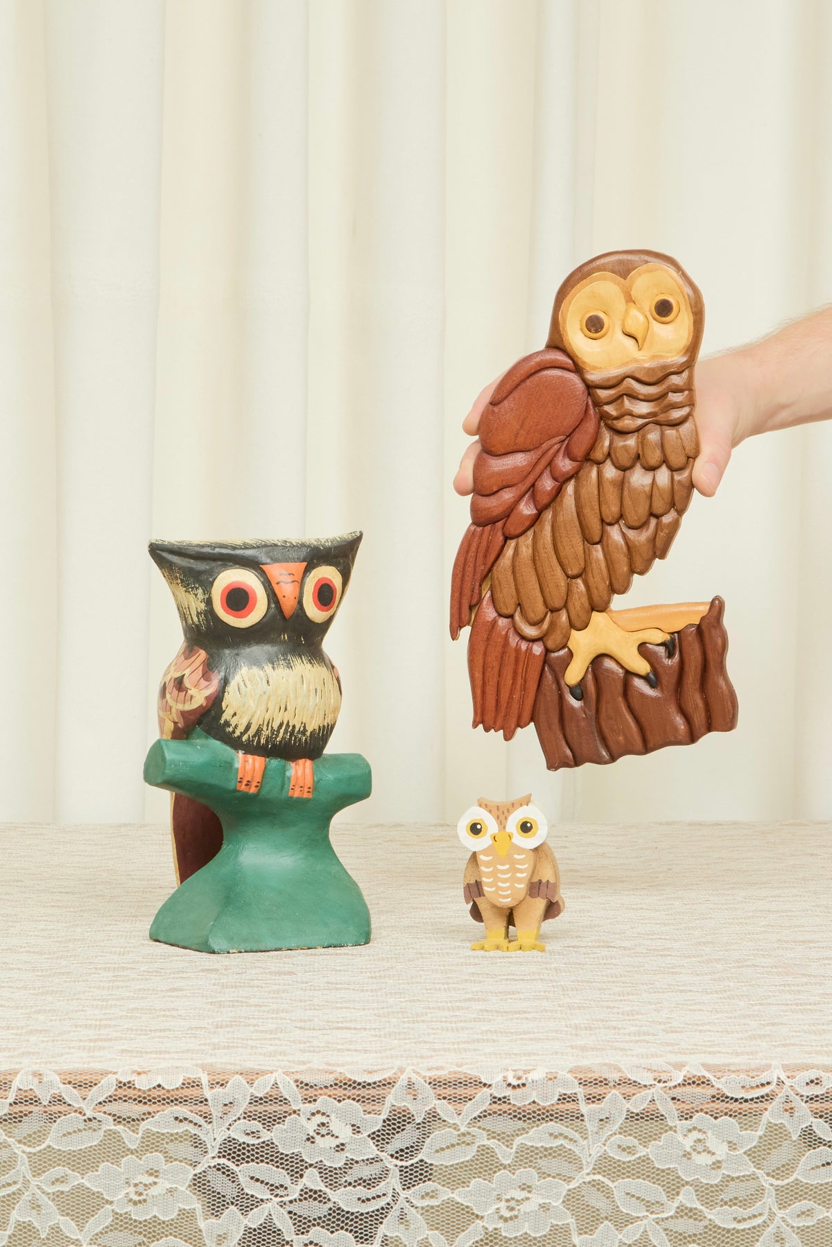 Vintage Wooden Owl Set/3