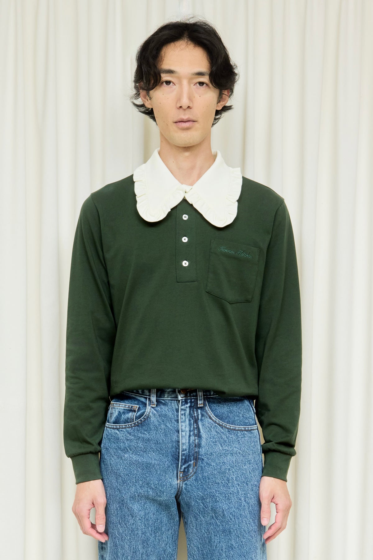 Frank Ruffle Collar Long Sleeve Polo