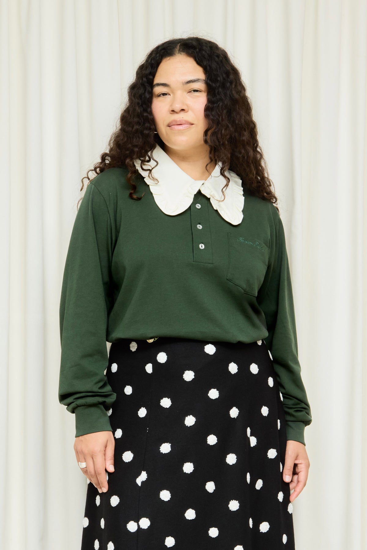 Frank Ruffle Collar Long Sleeve Polo