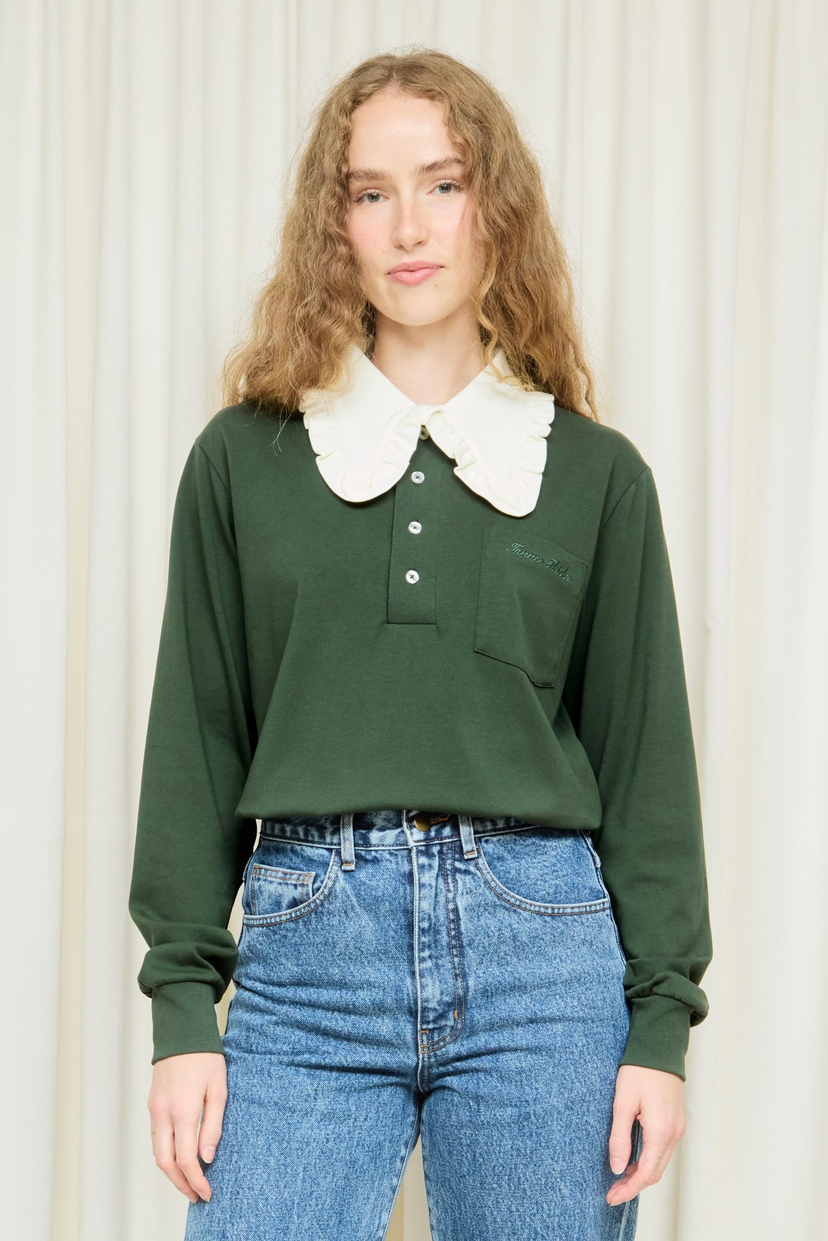 Frank Ruffle Collar Long Sleeve Polo