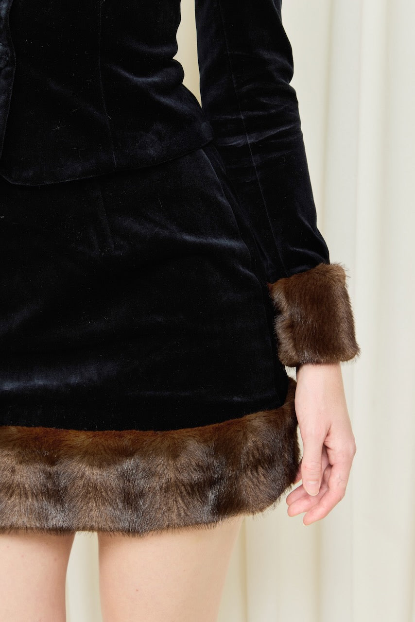 Tessie Faux Fur Trim Mini Skirt