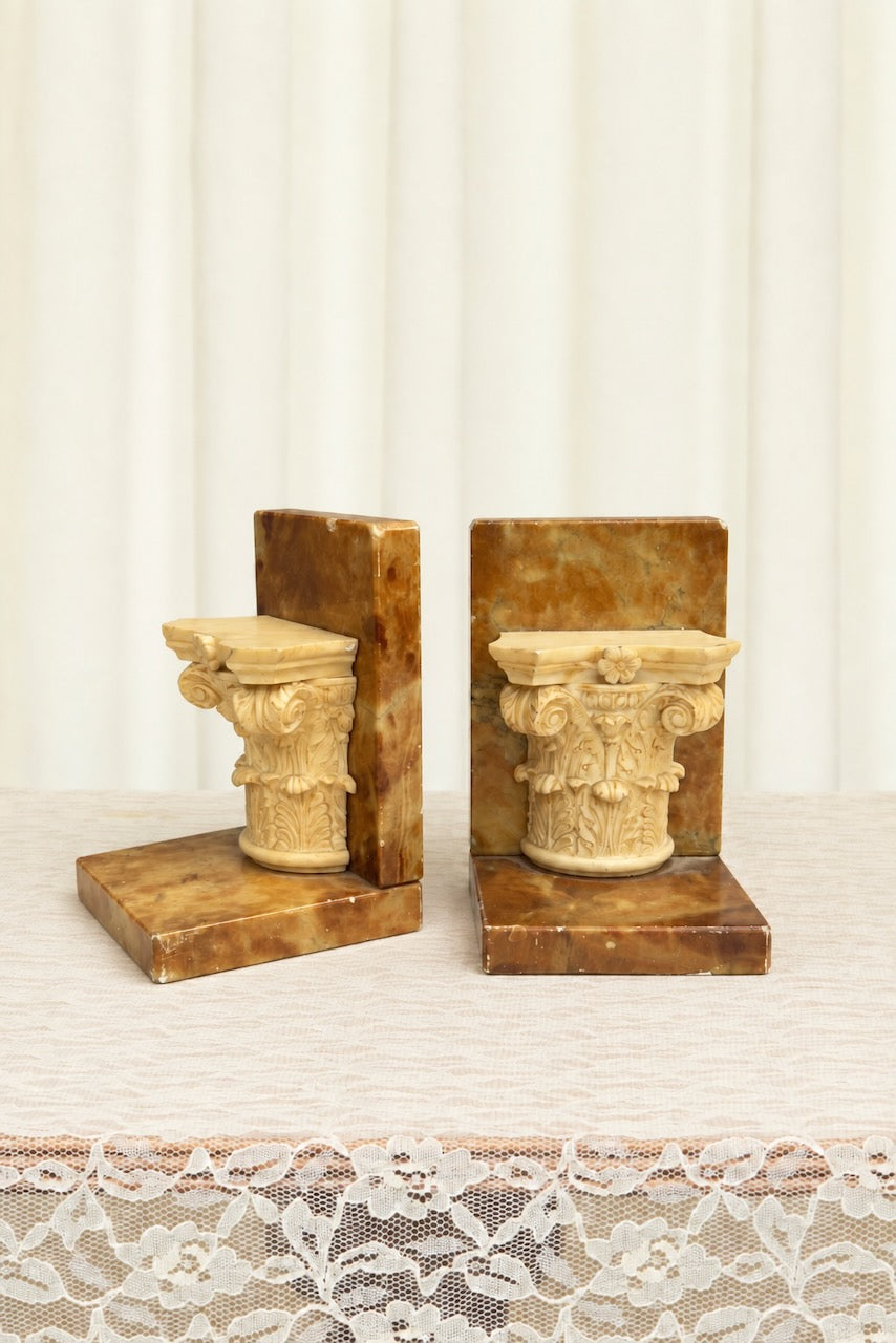 Vintage Marble Column Bookends Set/2