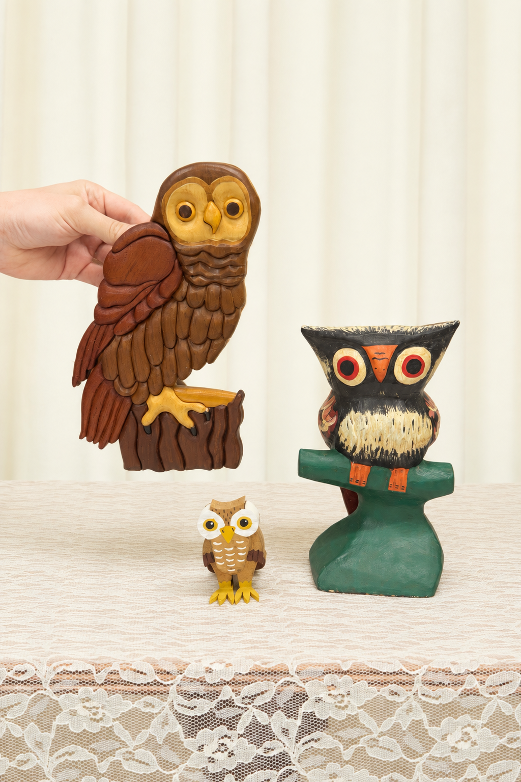 Vintage Wooden Owl Set/3