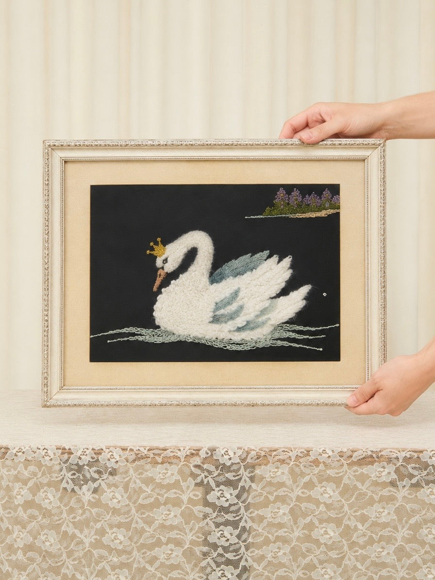 Vintage Framed Flocked Swan