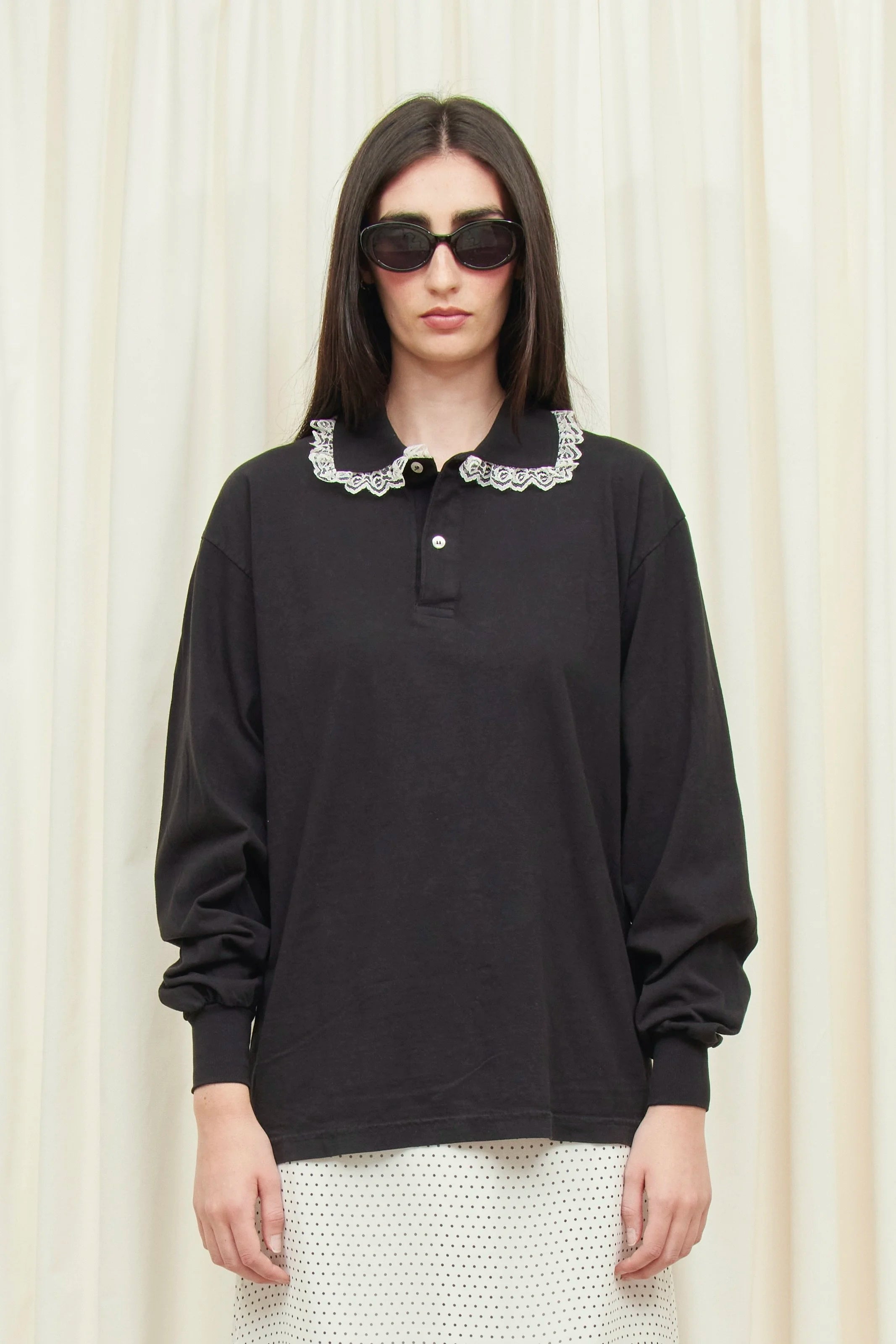 Cletus Lace Trim Long Sleeve Polo