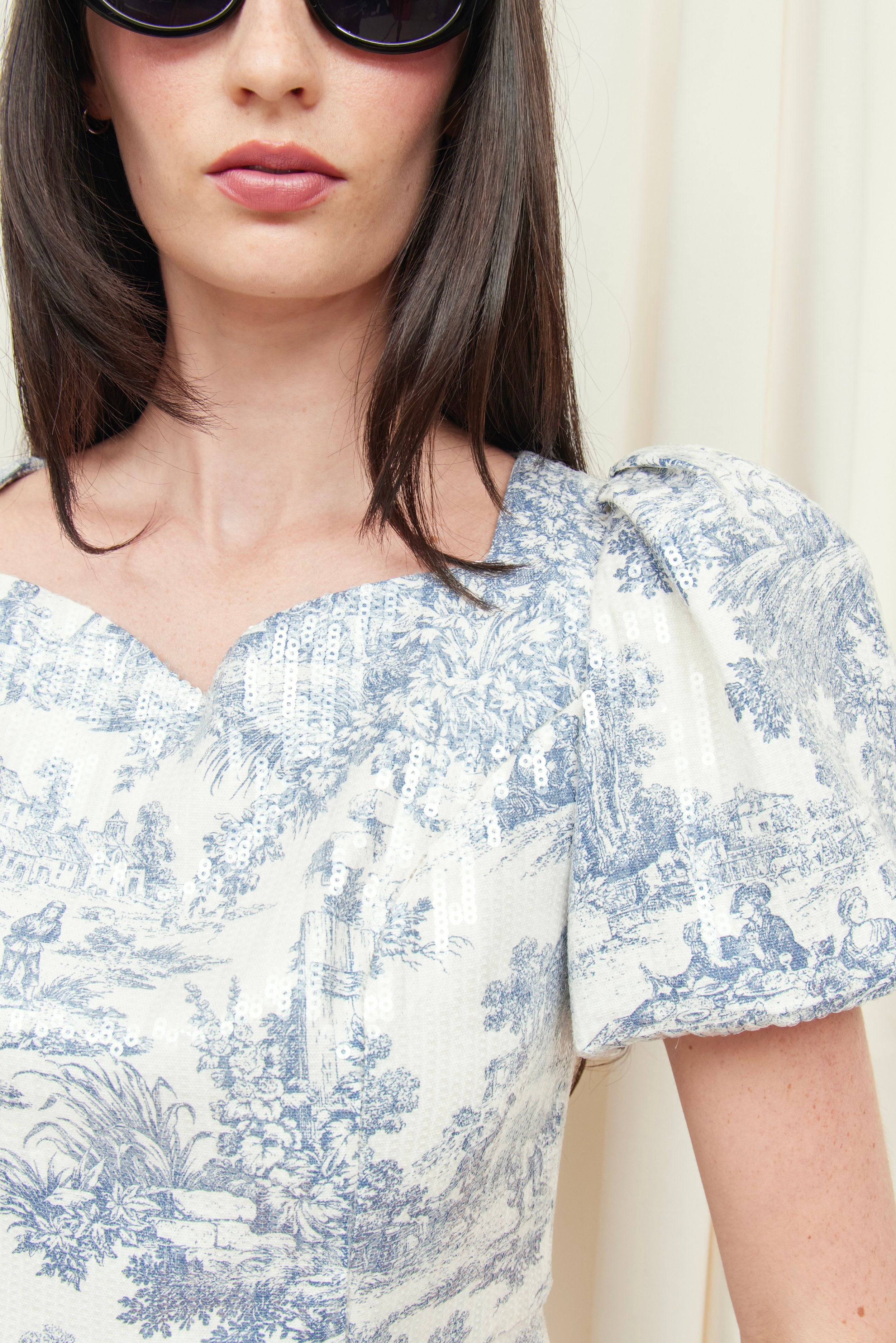 Helene Puff Sleeve Sequin Toile Dress