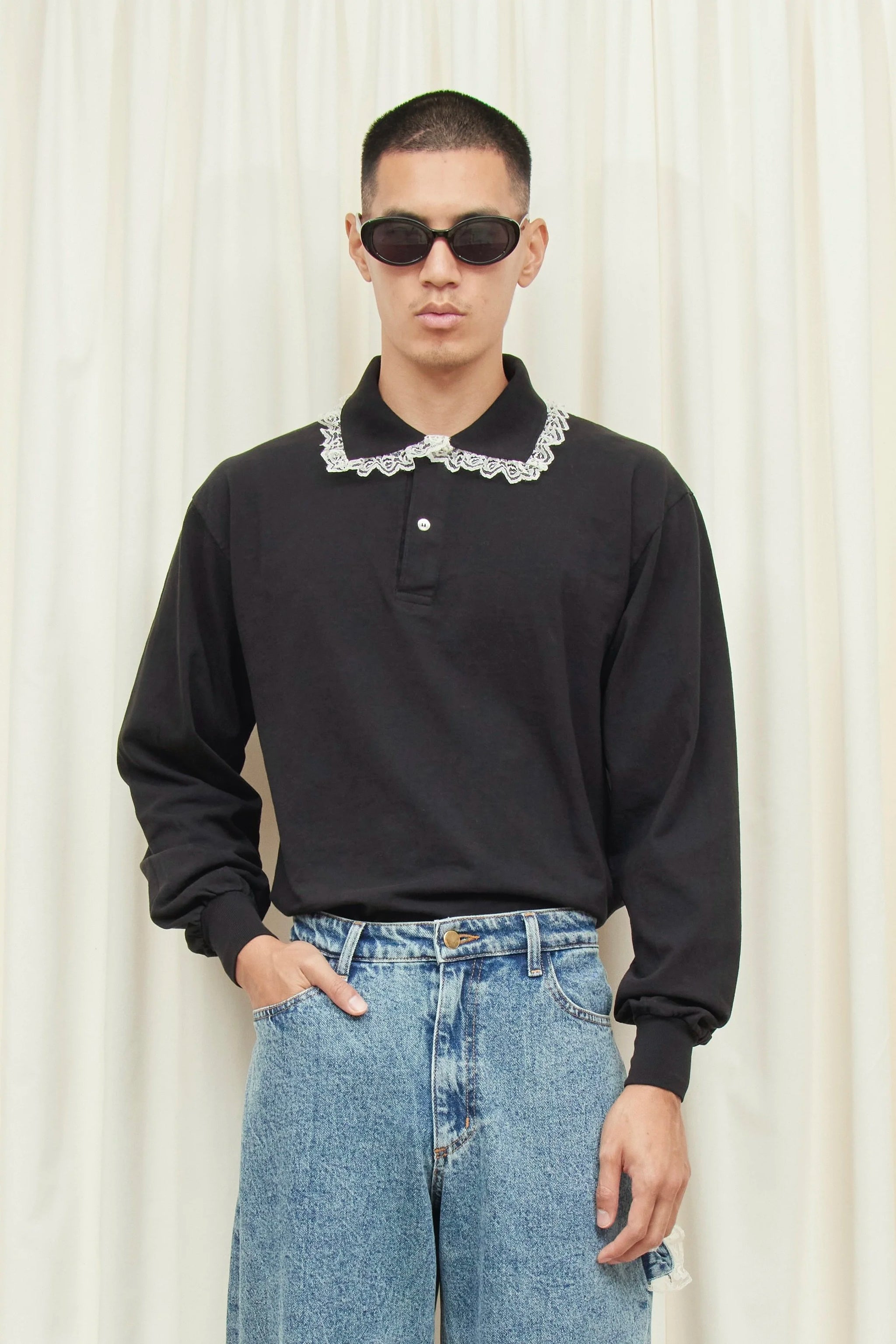 Cletus Lace Trim Long Sleeve Polo