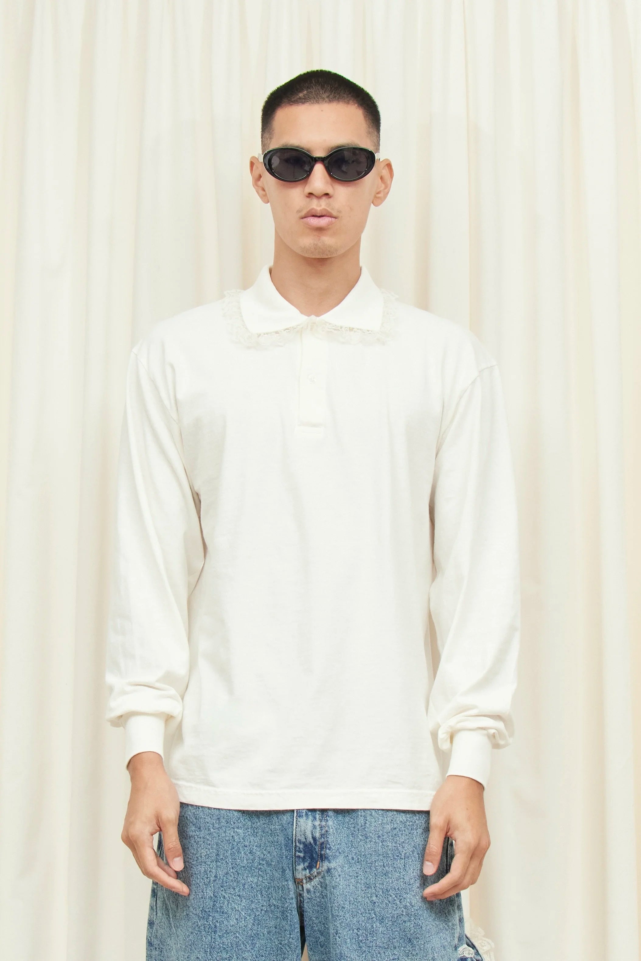 Cletus Lace Trim Long Sleeve Polo