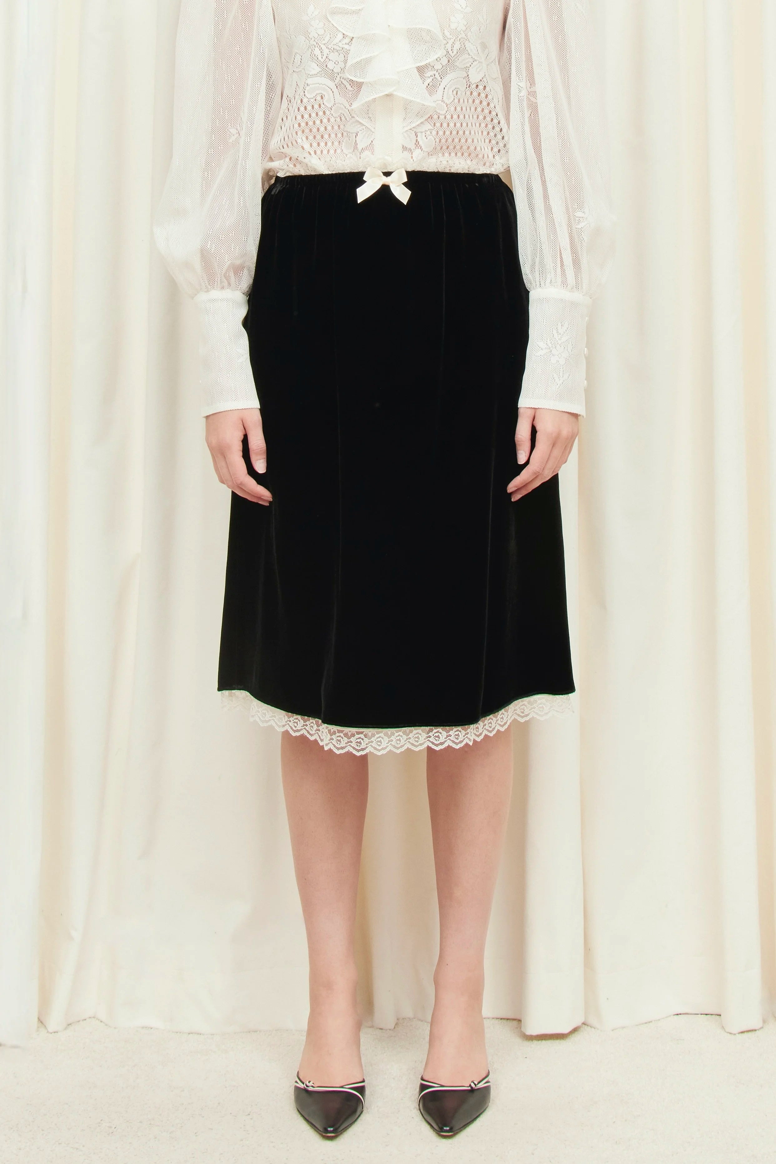 Celerie Lace Trim Velvet Slip Skirt