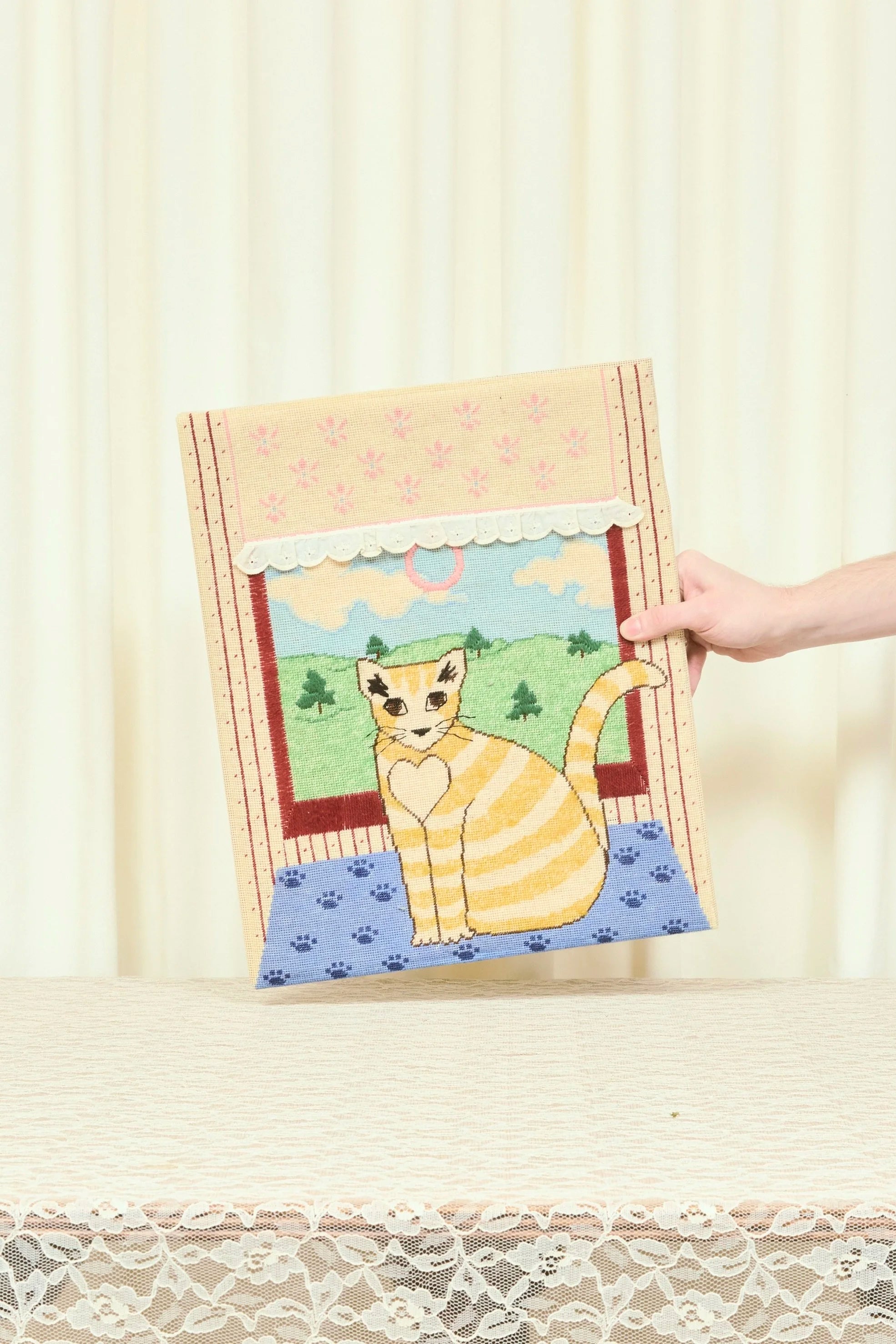 Vintage Cat in the Window Needlepoint