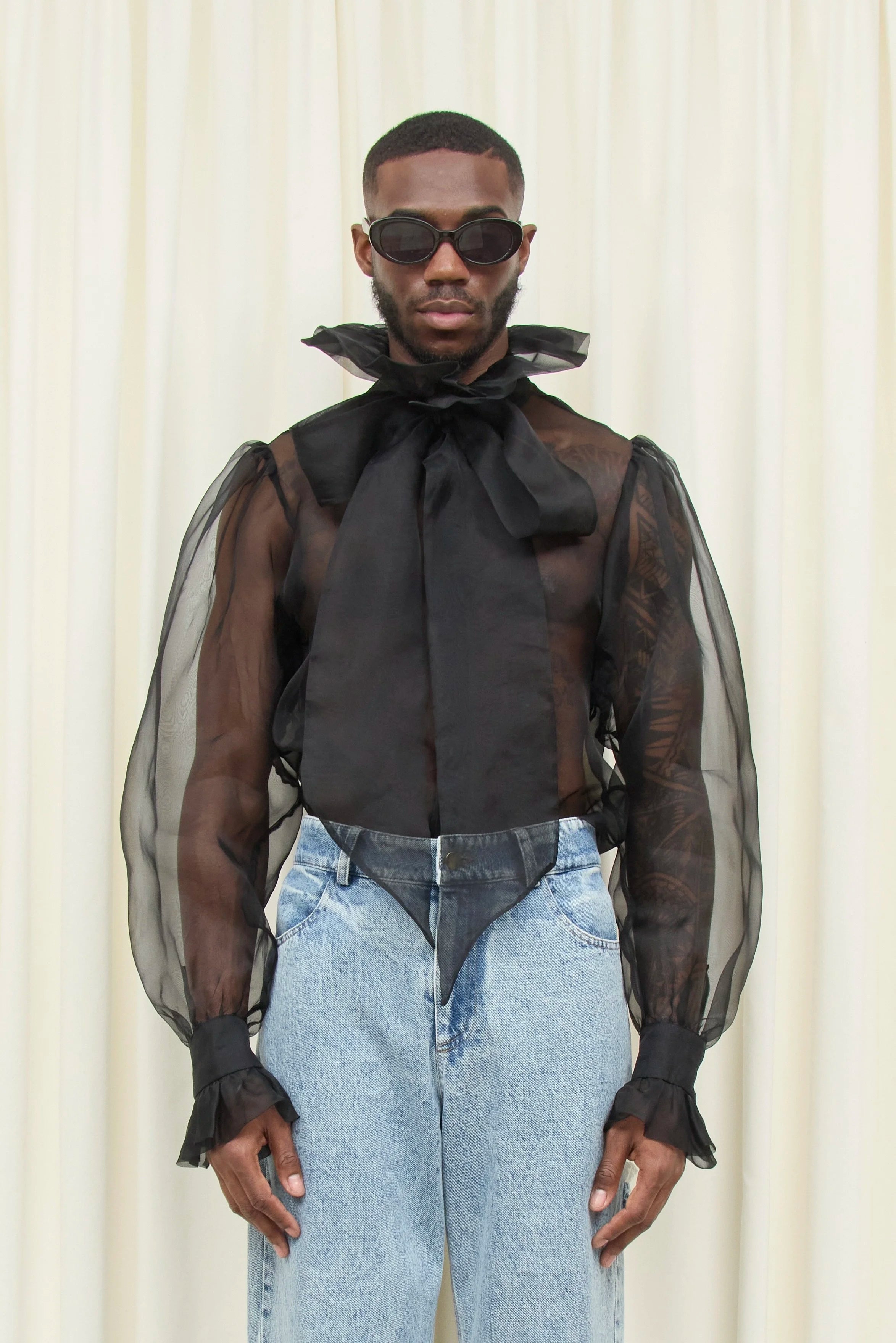 Simone Sheer Organza Pussybow Blouse