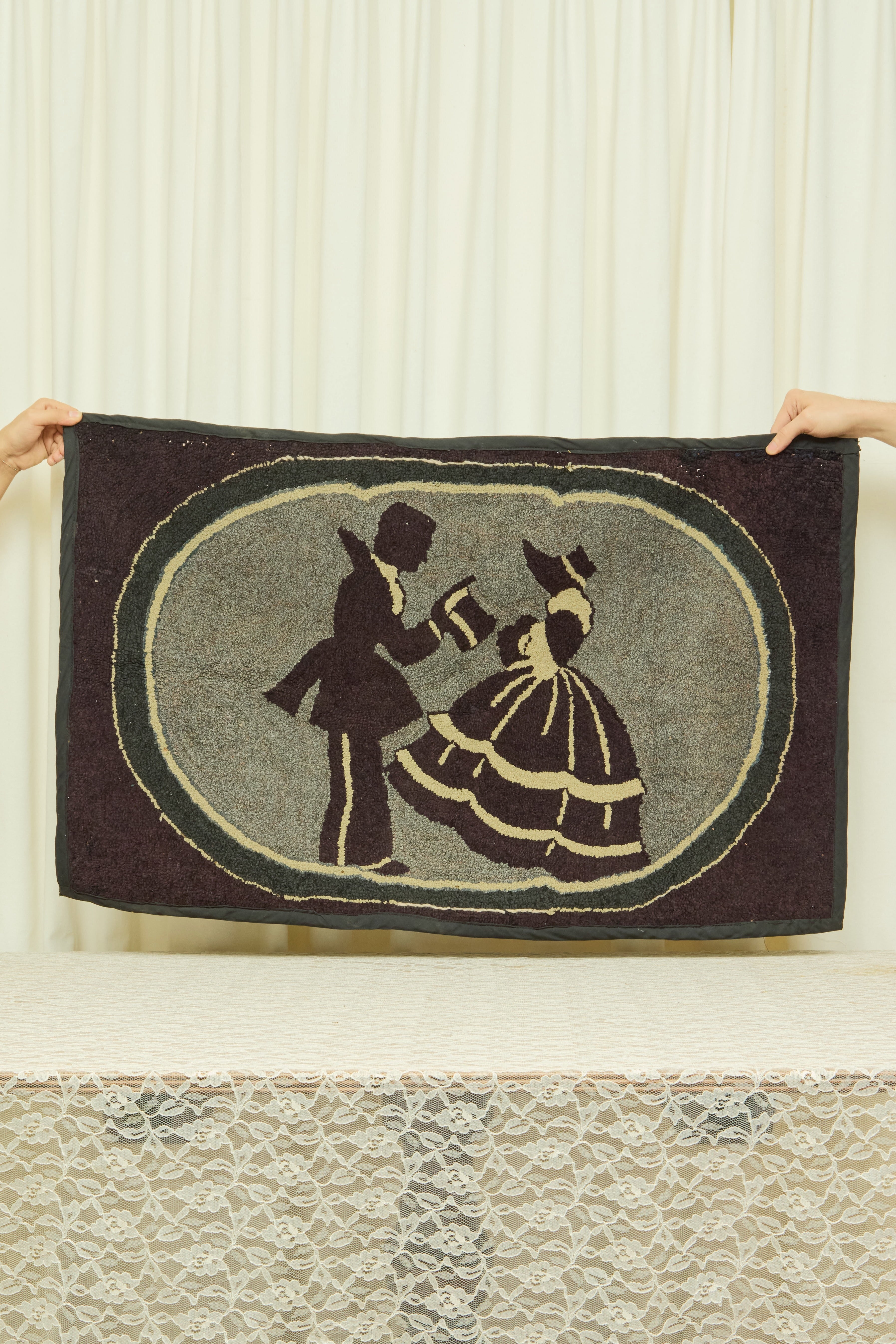 Antique Colonial Couple Handmade Rug