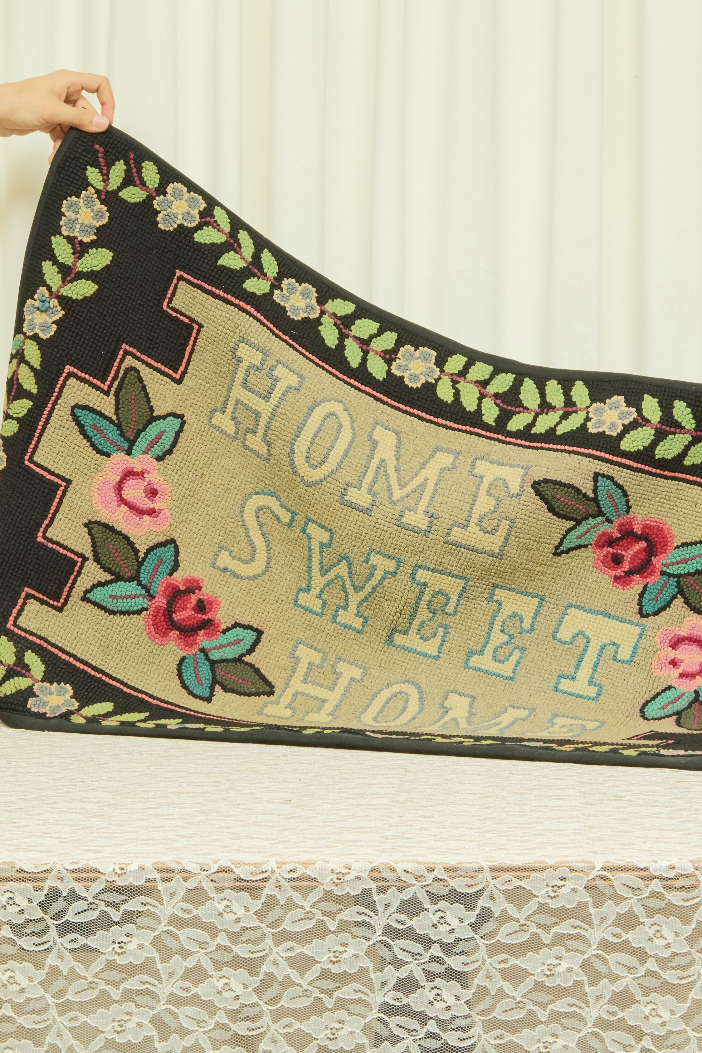 Antique "Home Sweet Home" Handmade Rug