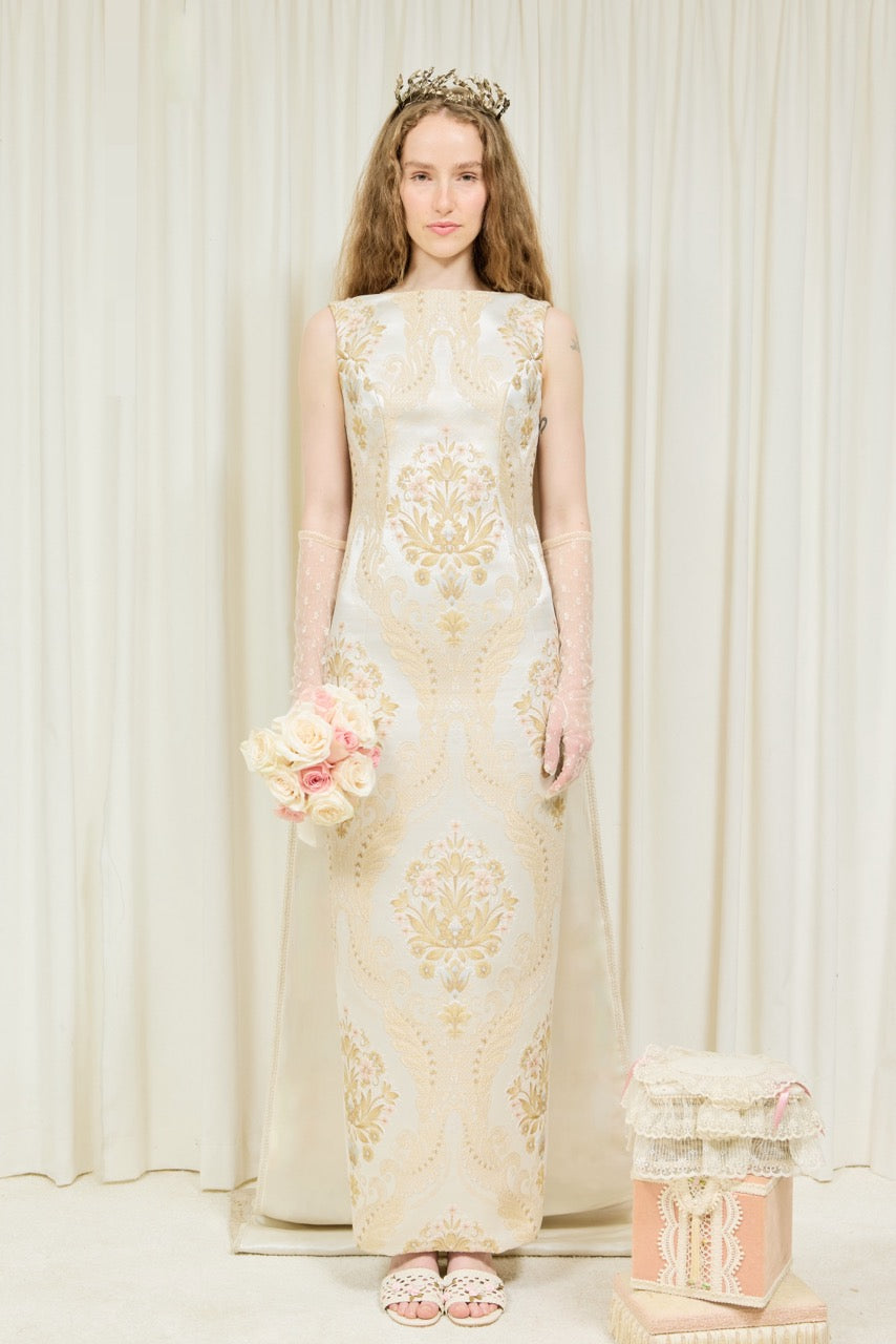 Hencil Floral Brocade Train Gown