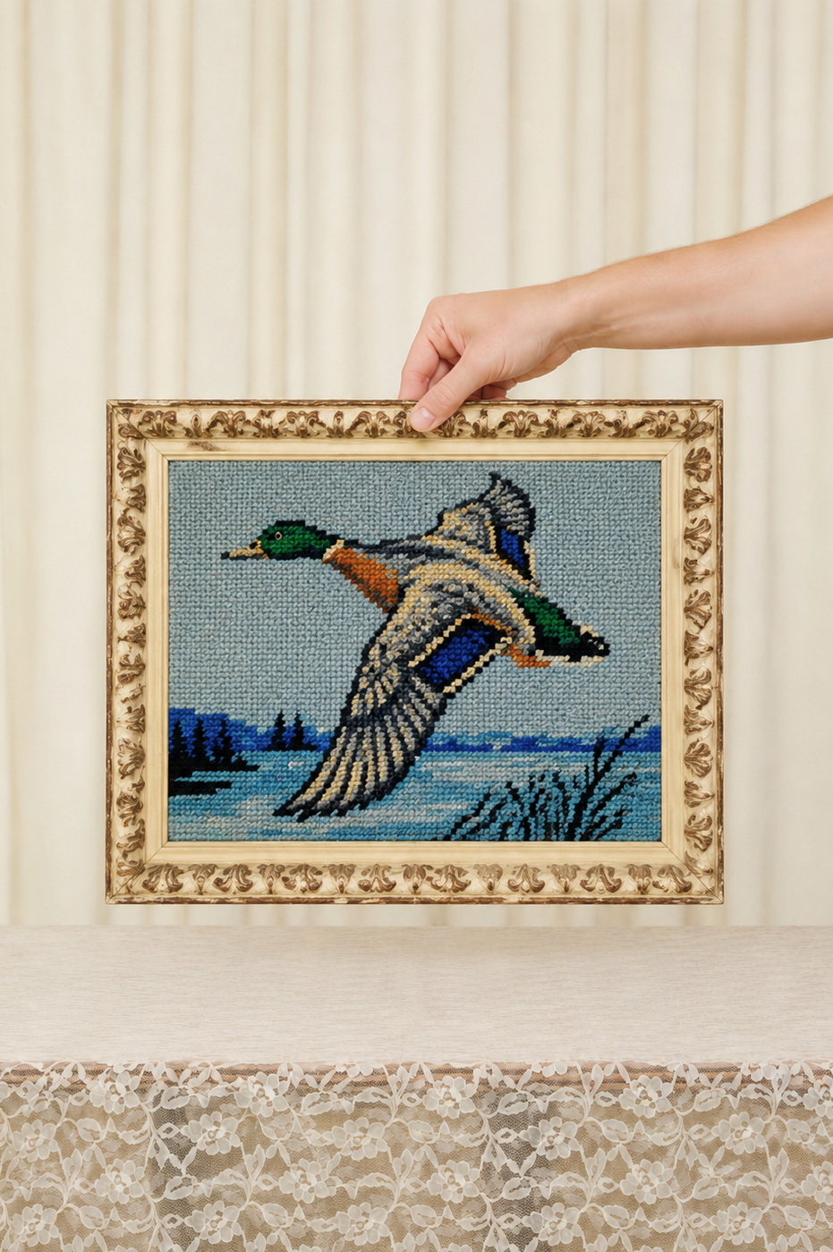 Vintage Framed Mallard Needlepoint