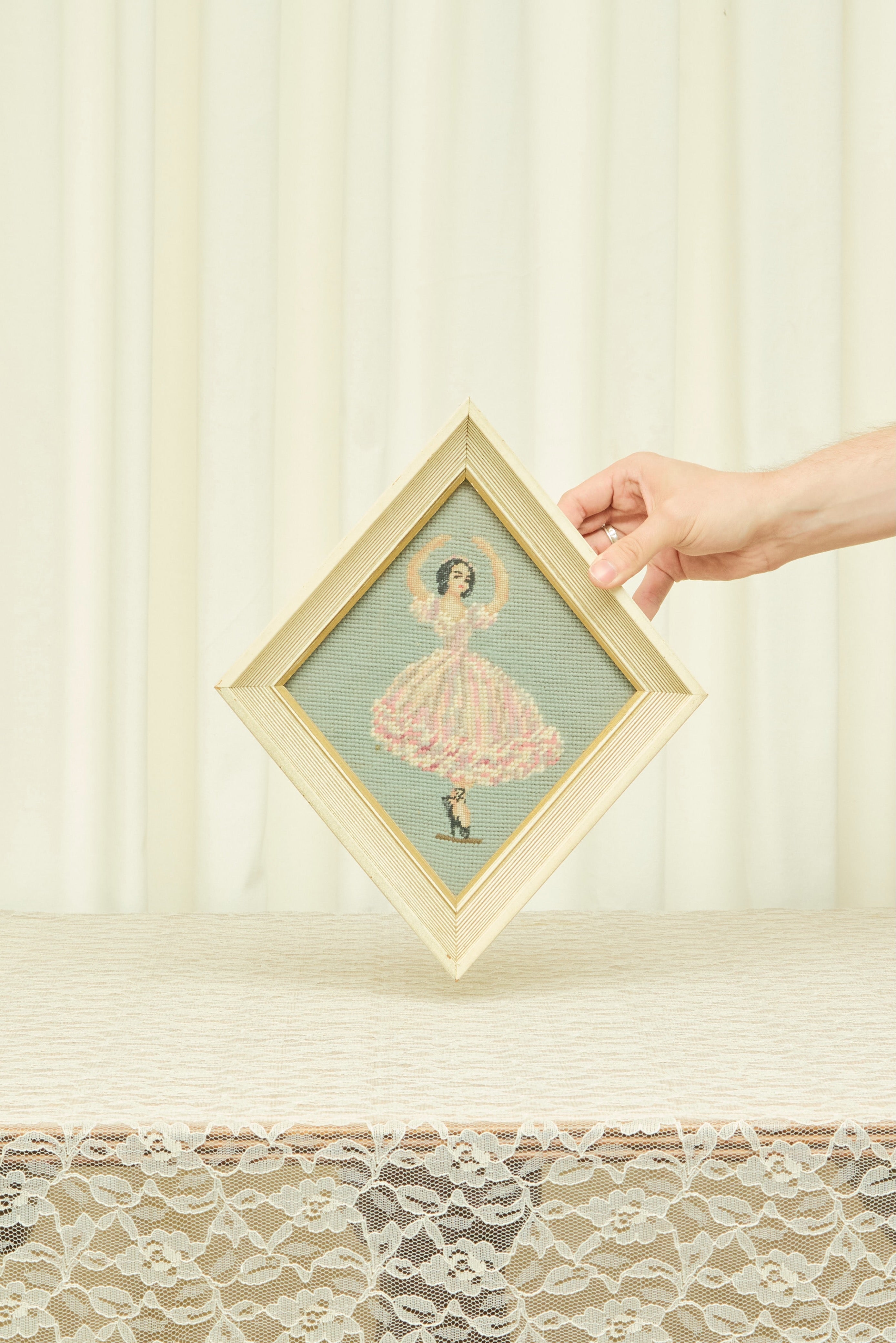 Vintage Ballerina Framed Needlepoint