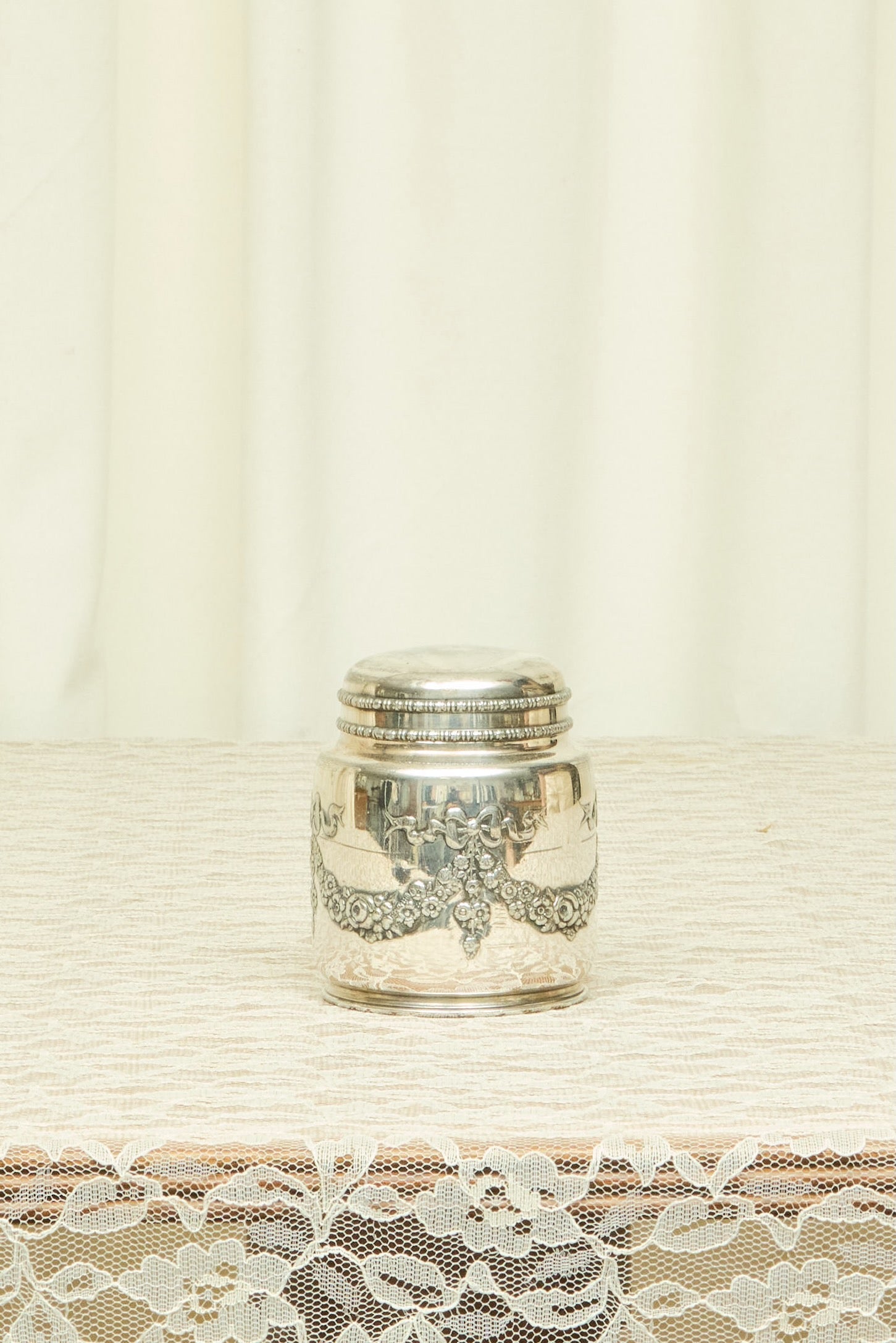 Vintage Bow Silver Tea Caddy/Trinket Dish