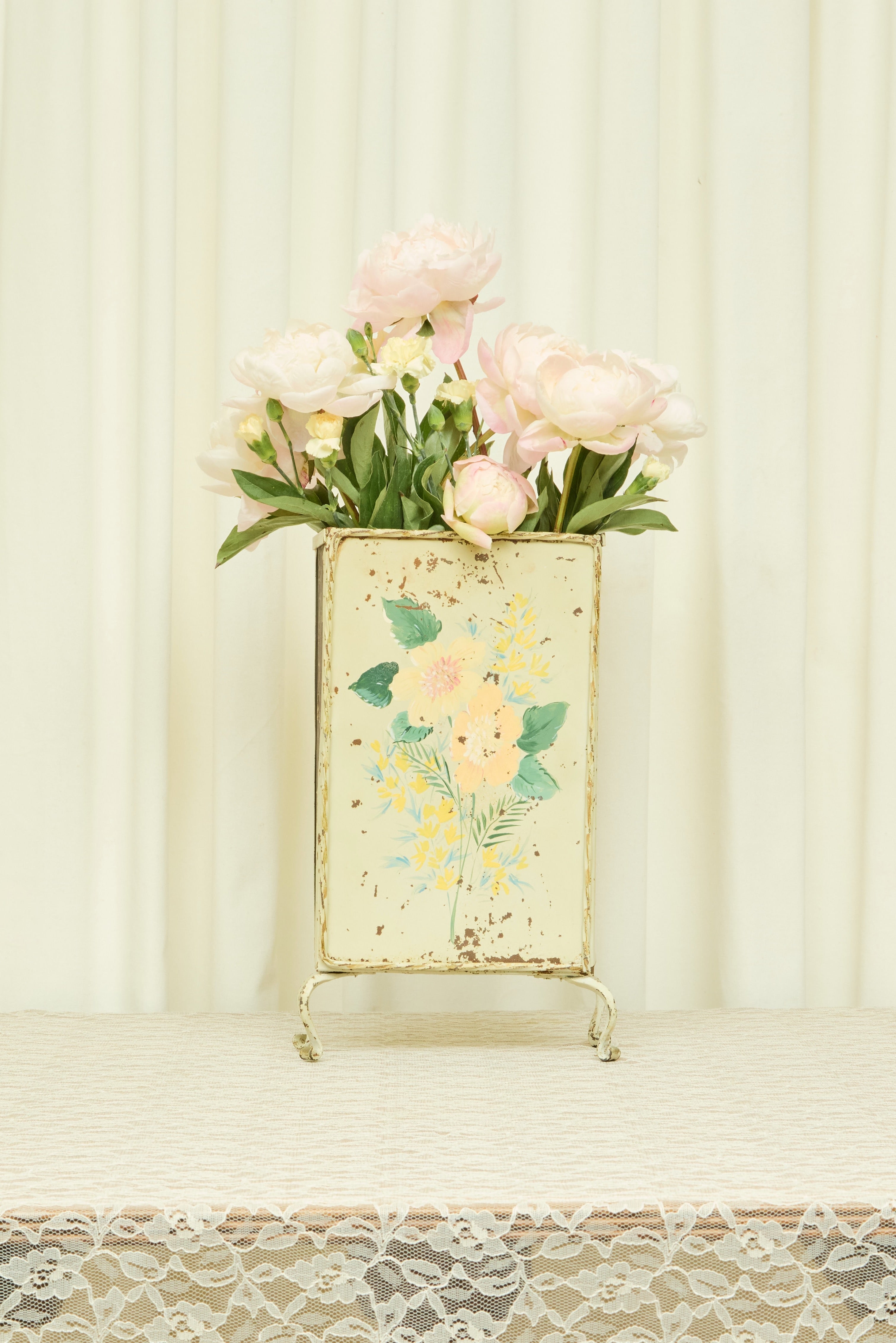 Vintage Floral Painted Footed Box