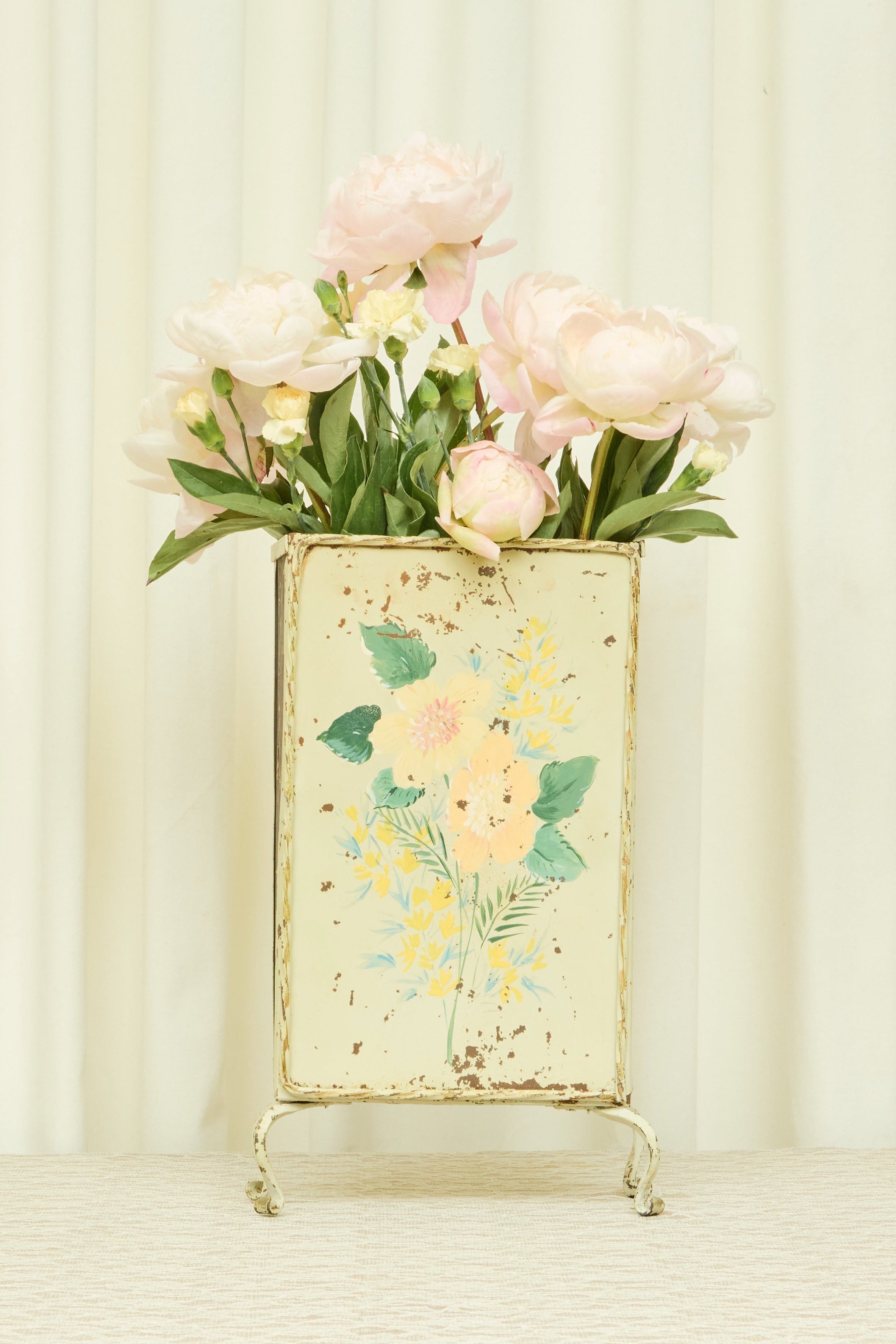 Vintage Floral Painted Footed Box