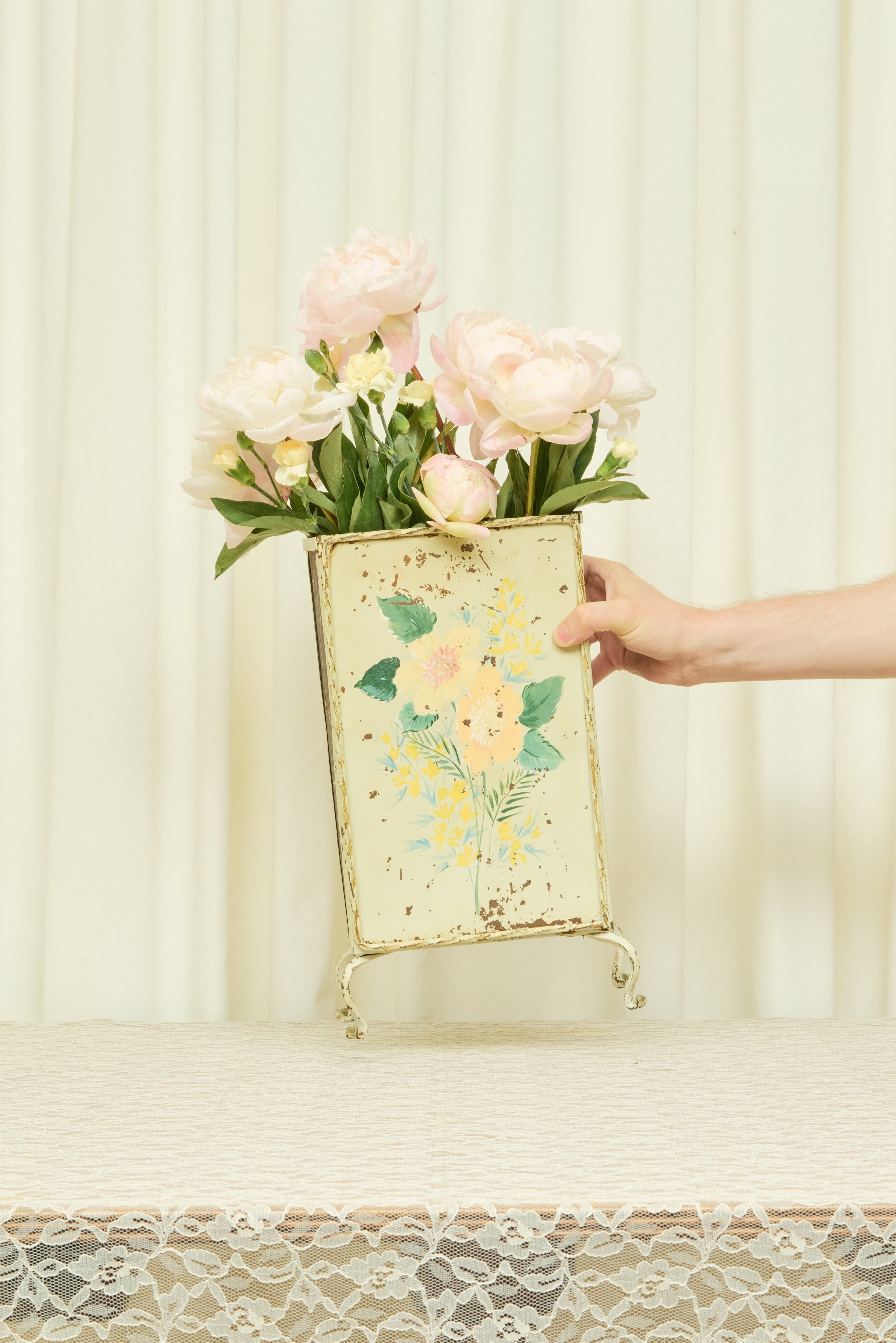 Vintage Floral Painted Footed Box