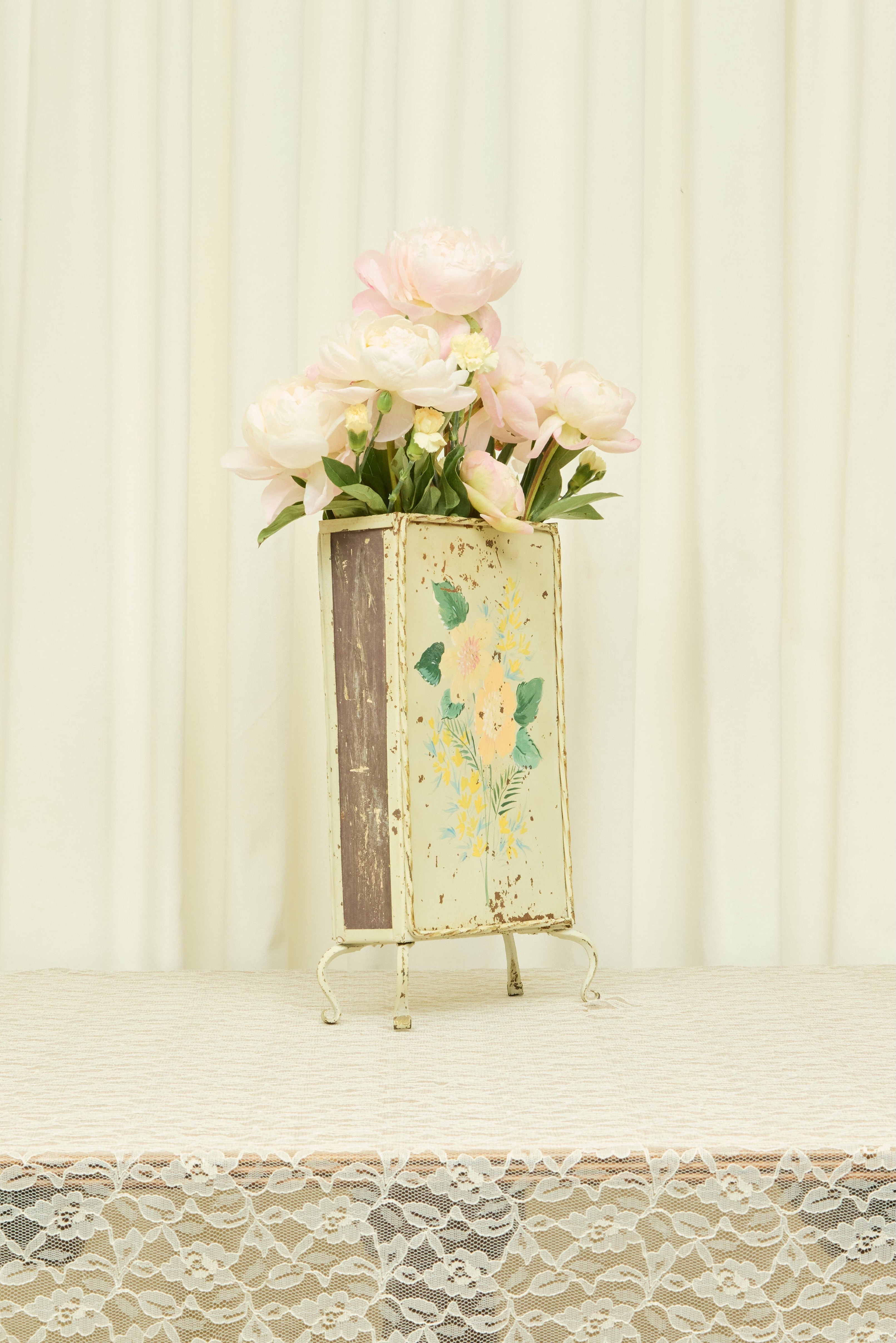 Vintage Floral Painted Footed Box