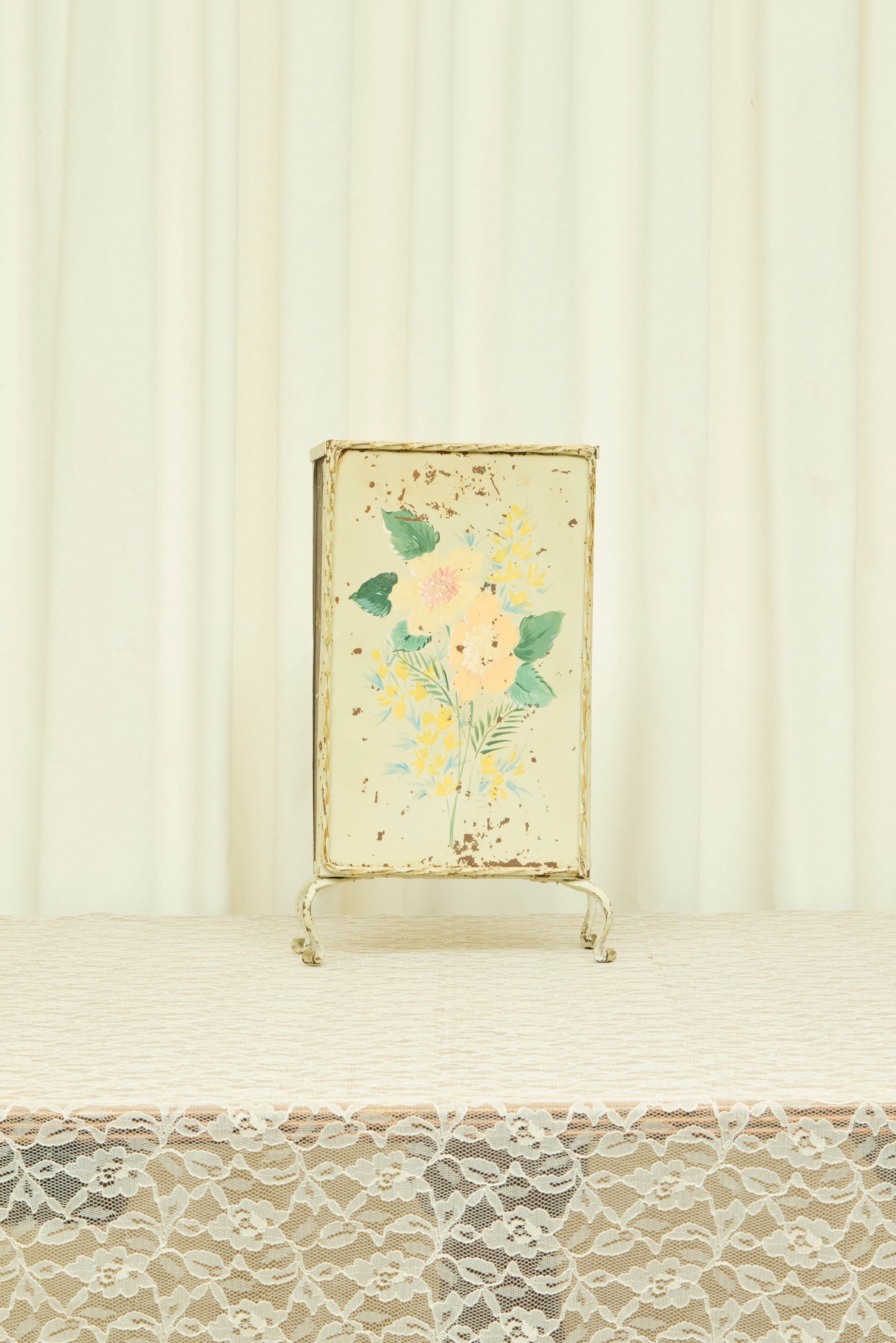 Vintage Floral Painted Footed Box