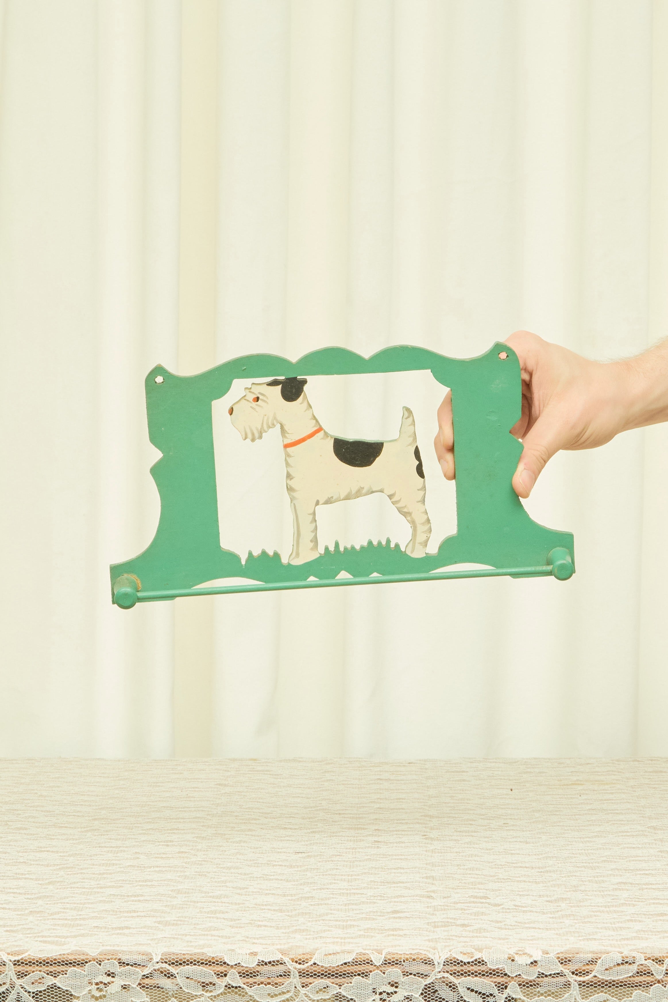 Vintage Folk Art Terrier Towel Holder