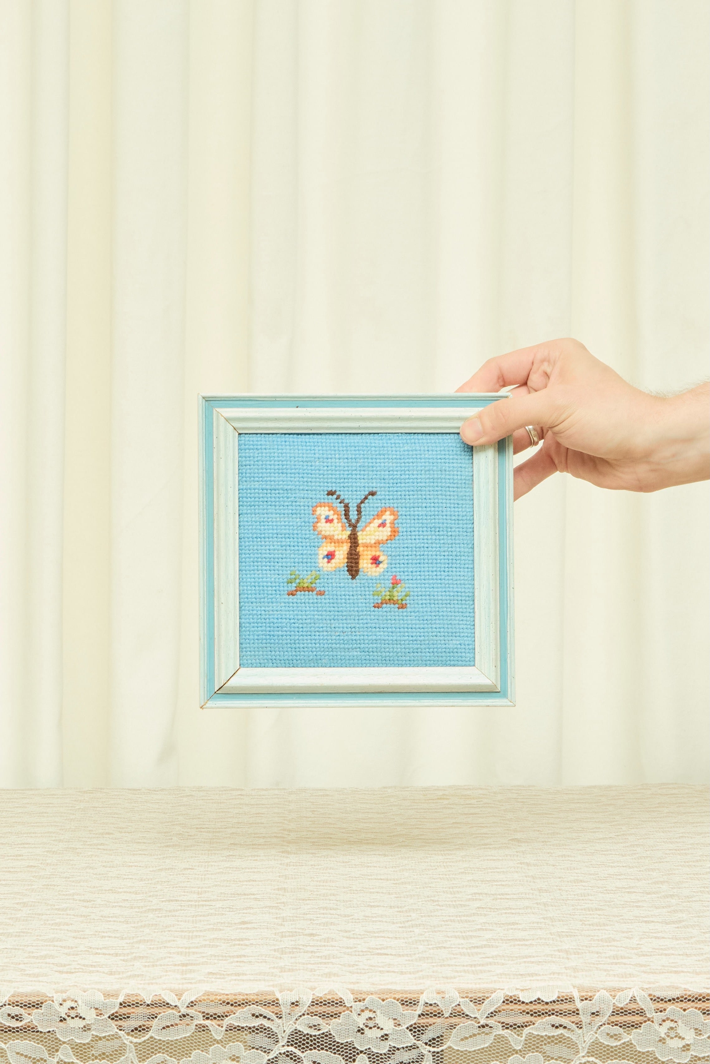 Vintage Framed Butterfly Needlepoint
