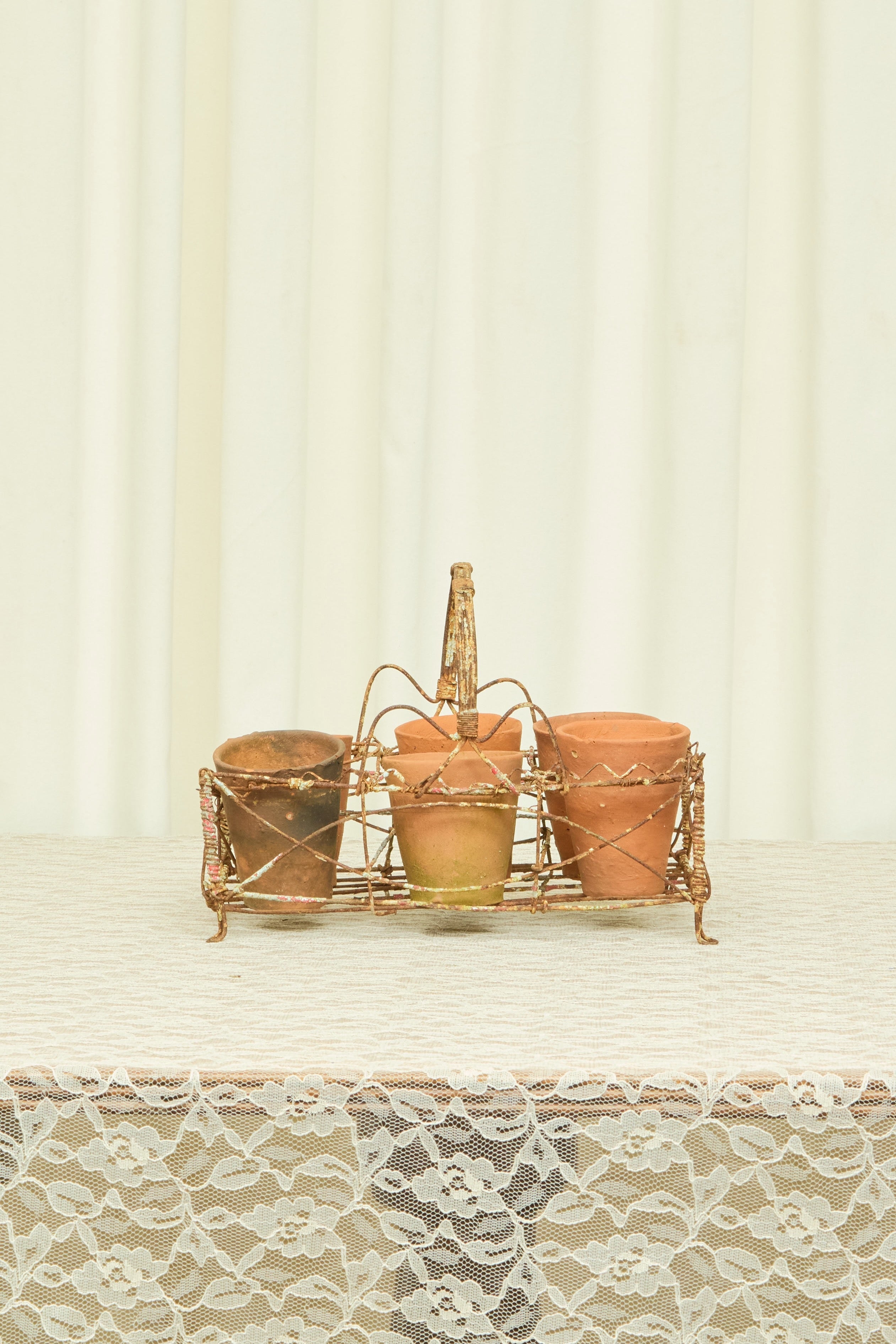 Vintage French Pots with Carrier