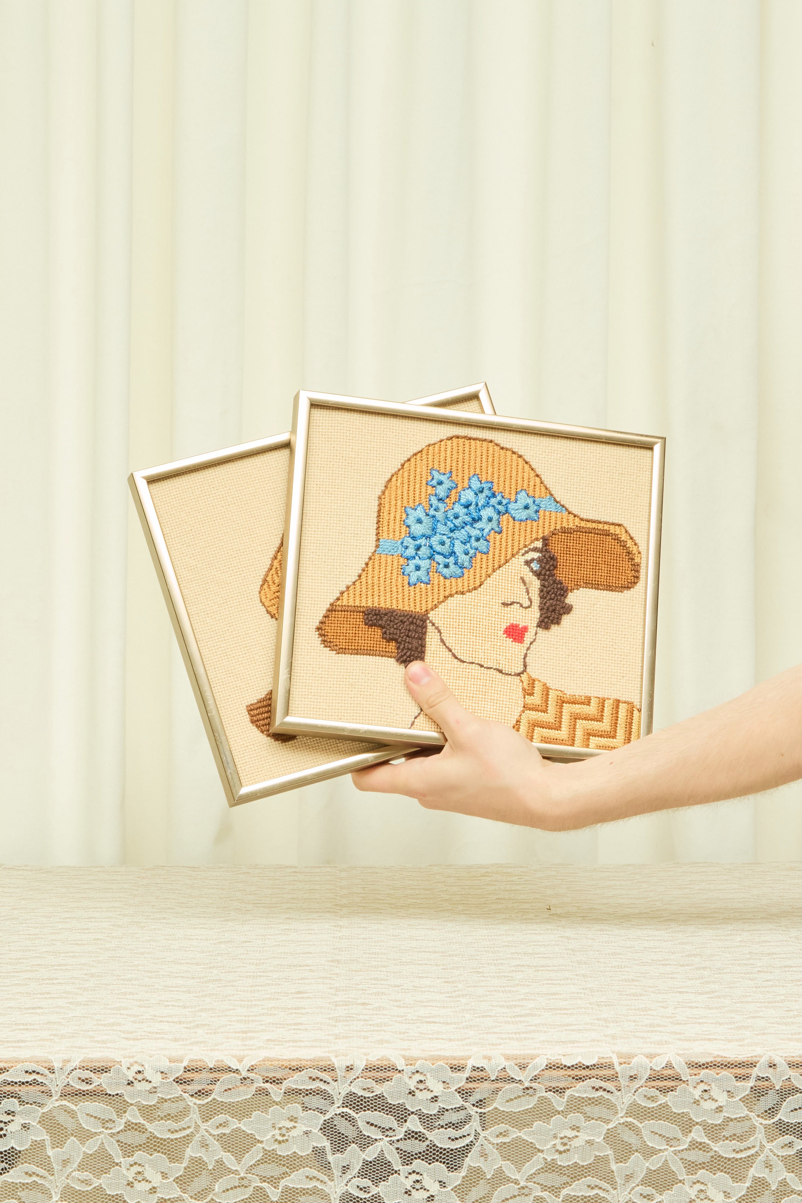 Vintage Man & Woman Needlepoint Set/2