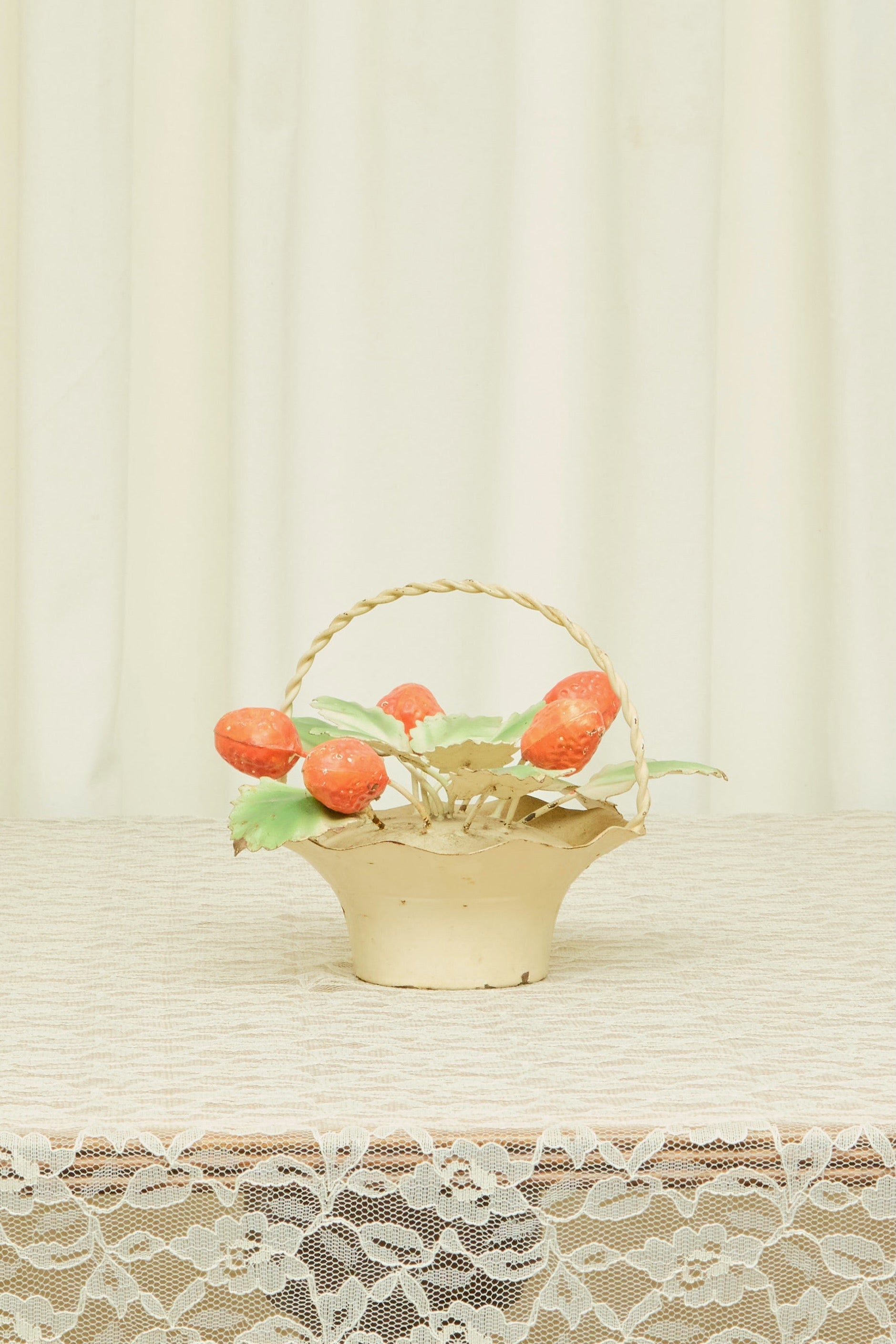 Vintage Metal Basket of Strawberries Decor