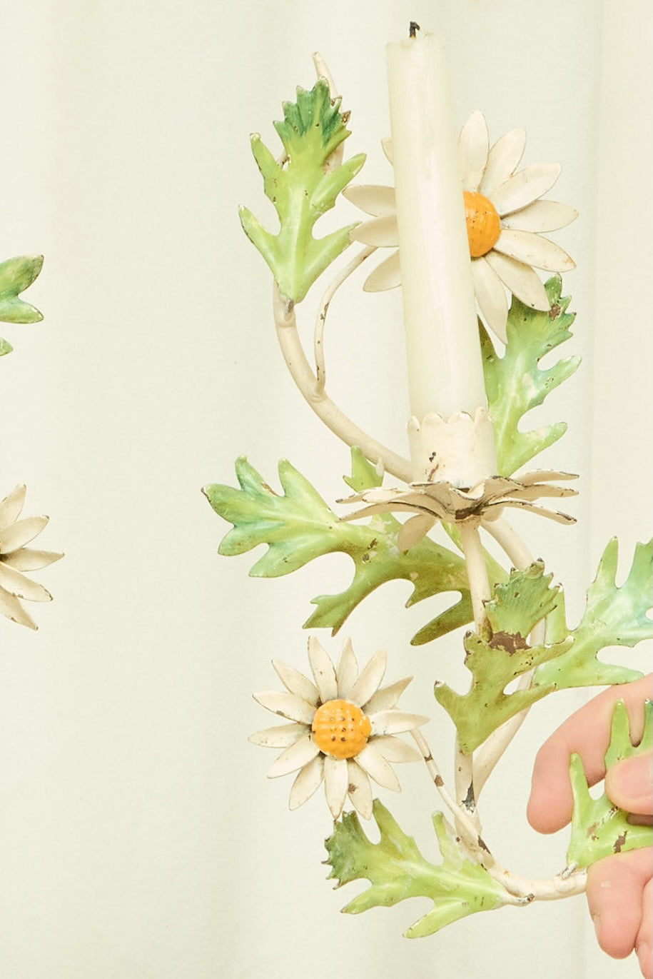 Vintage Metal Daisy Wall Sconces Set/2