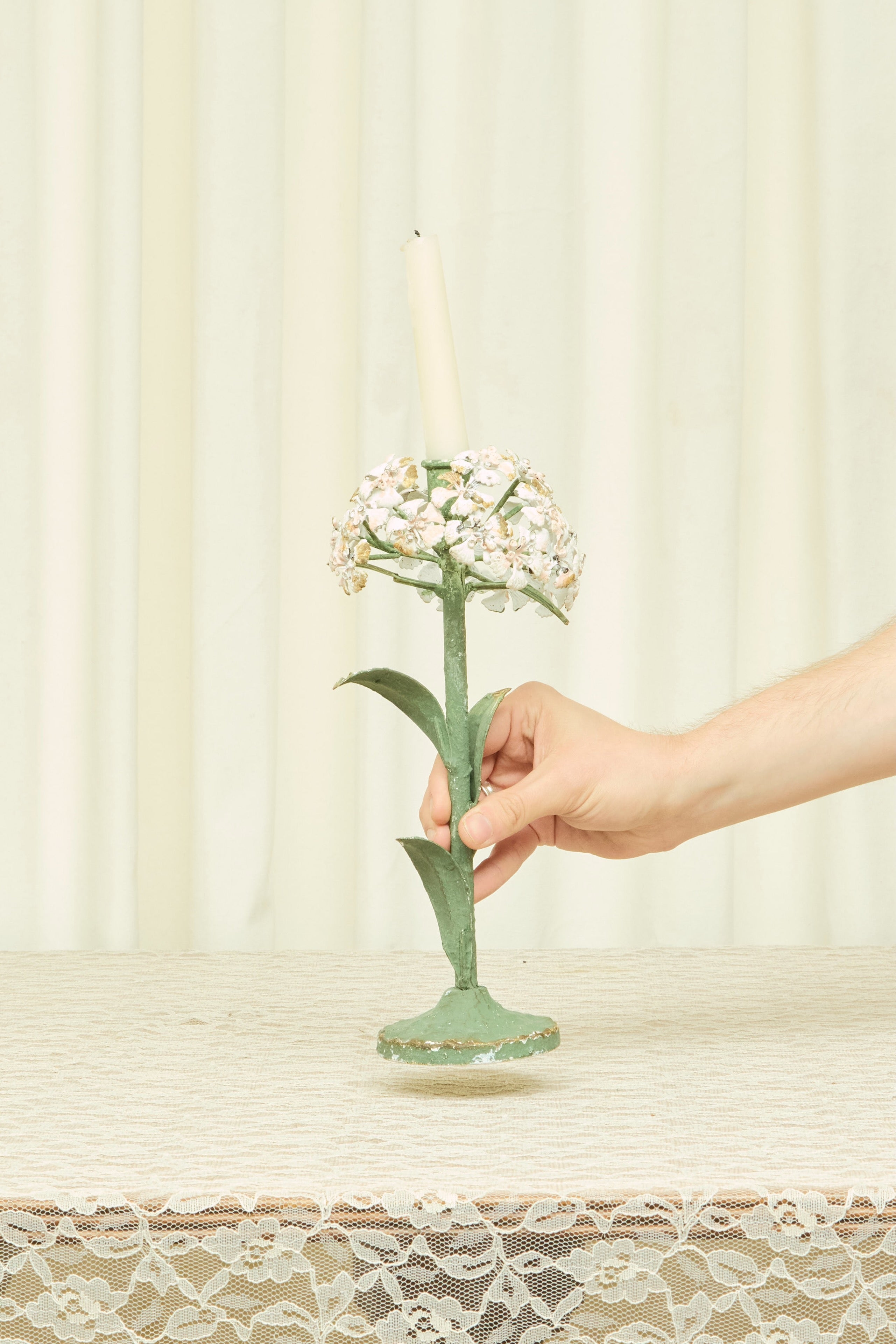 Vintage Metal Hydrangea Candle Holder