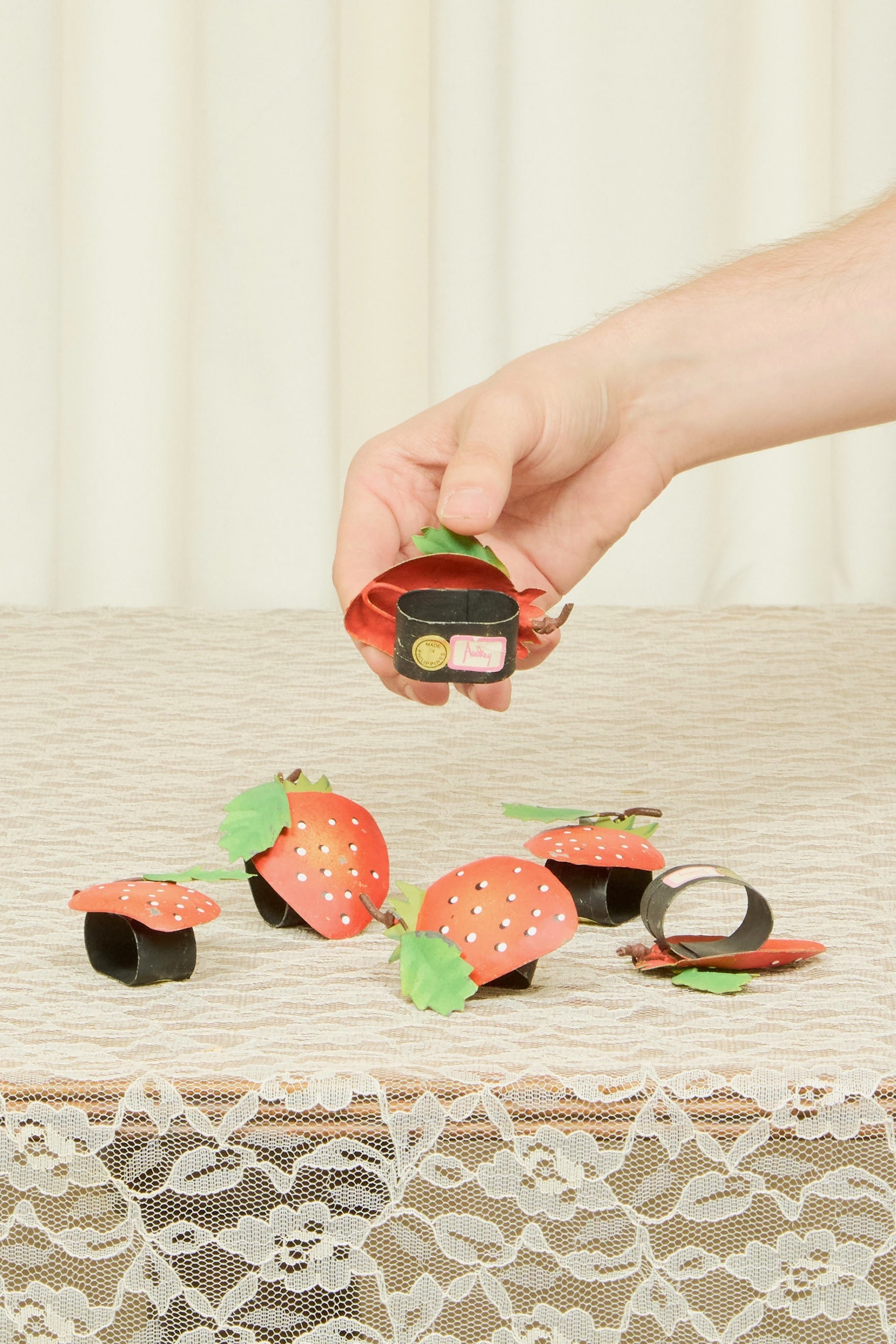 Vintage Painted Strawberry Napkin Rings Set/6