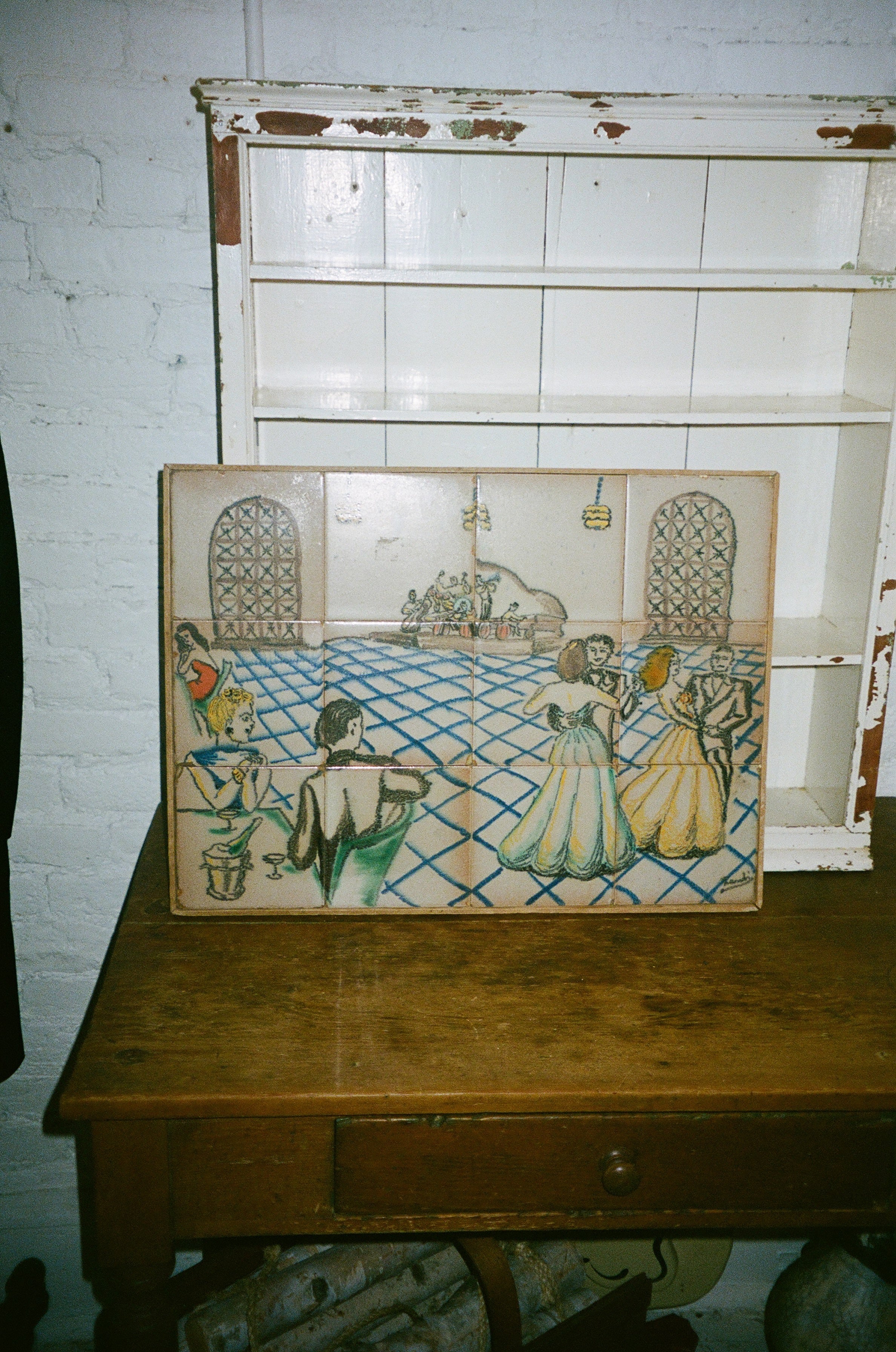 Vintage Painted Tile Scene Wall Art
