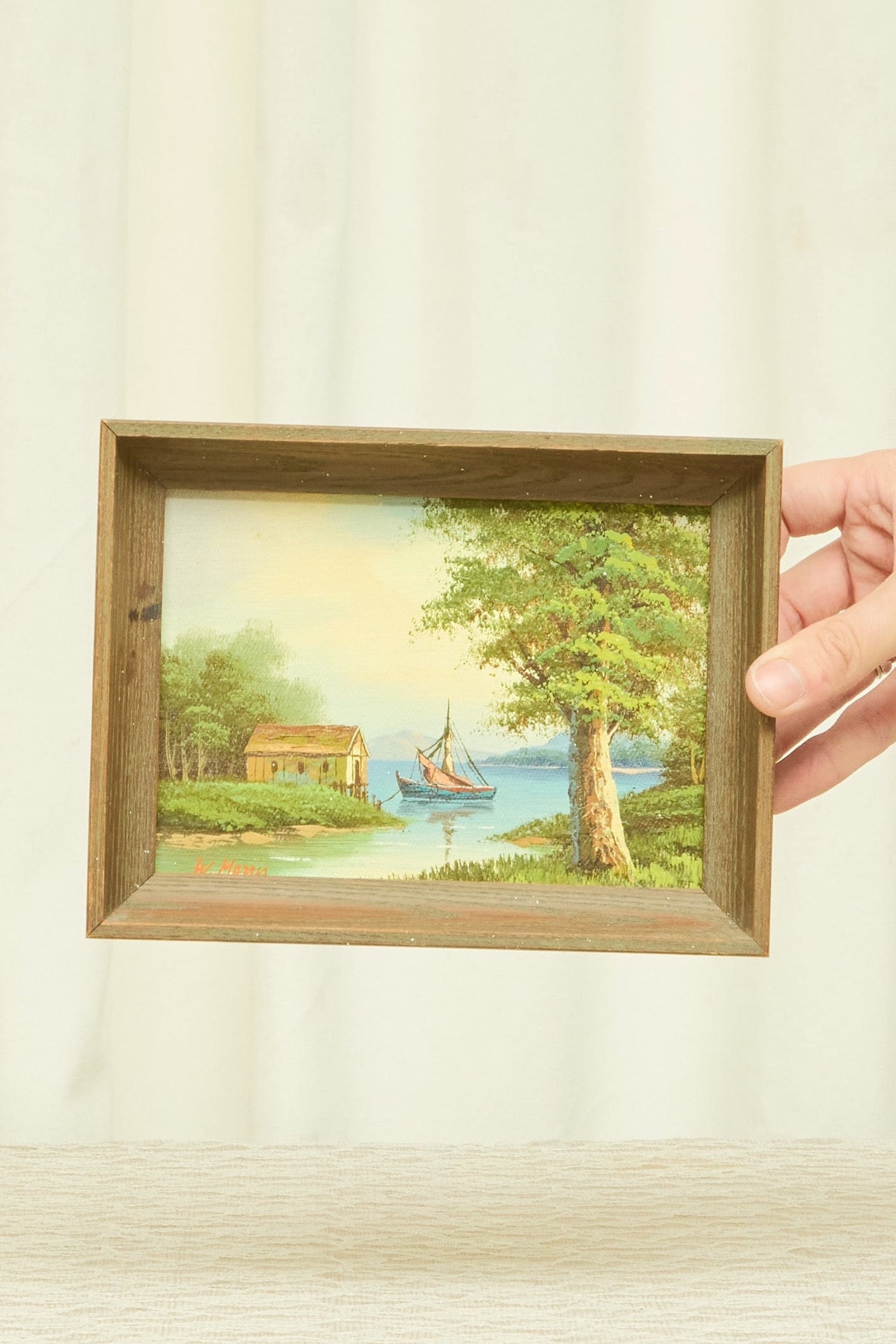 Vintage Sailboat Oil Painting
