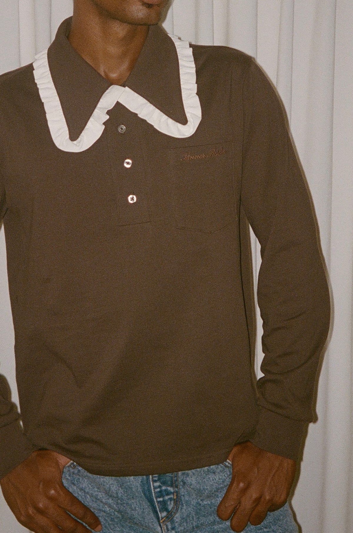 Frank Ruffle Collar Long Sleeve Polo