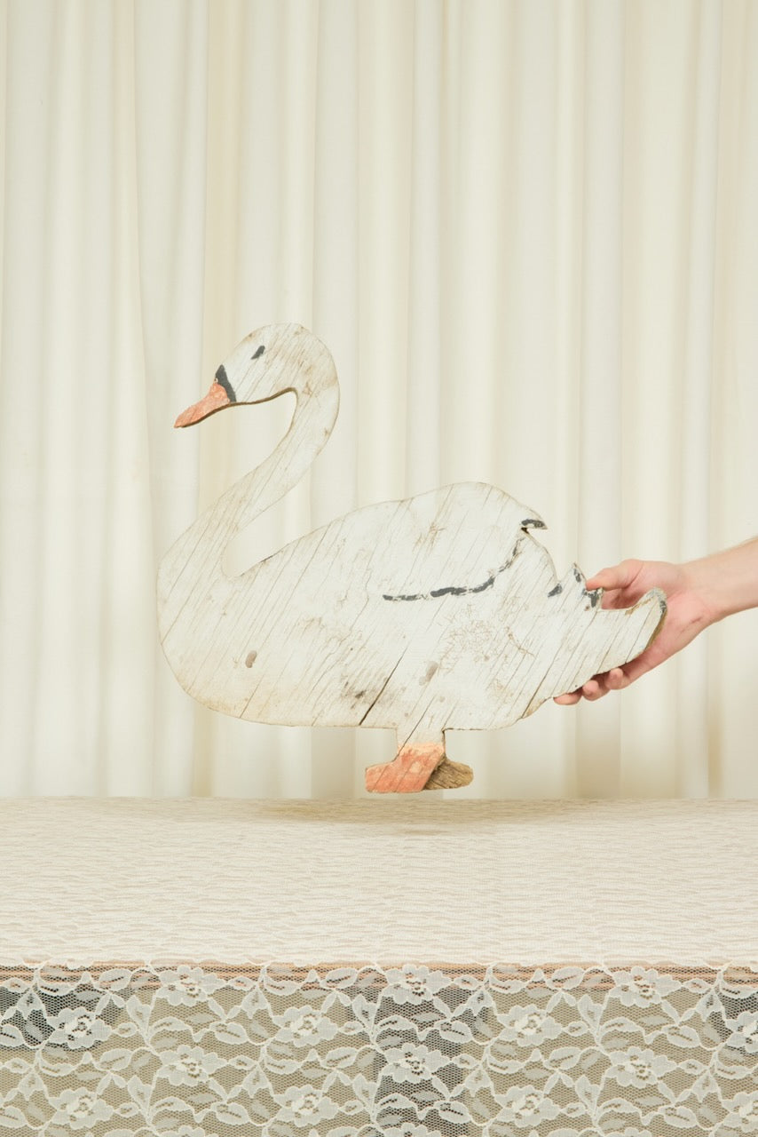 Vintage Folk Art Wooden Swan