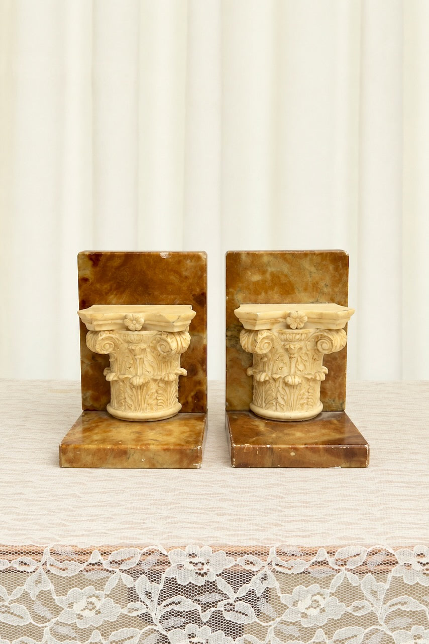 Vintage Marble Column Bookends Set/2
