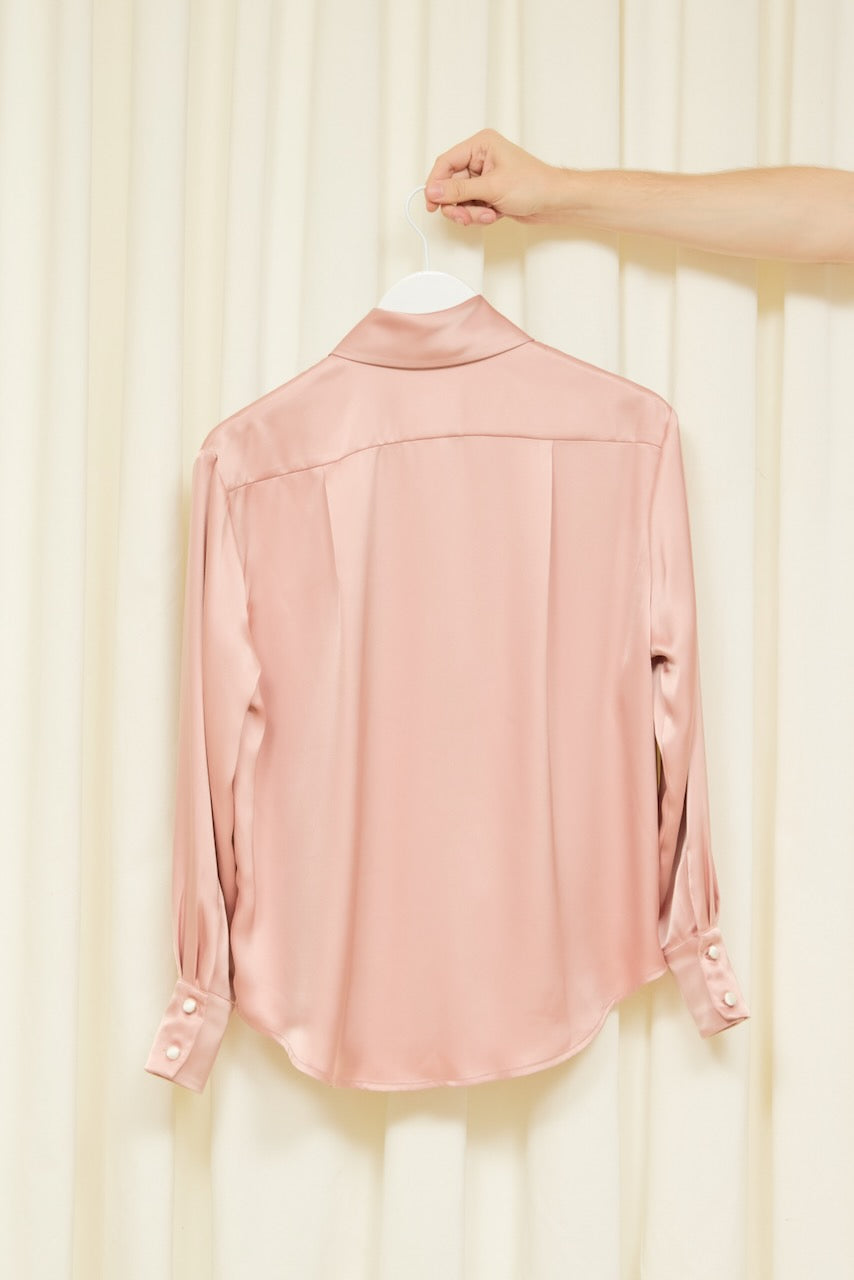 SAMPLE Luther Satin Long Sleeve Tie Shirt S