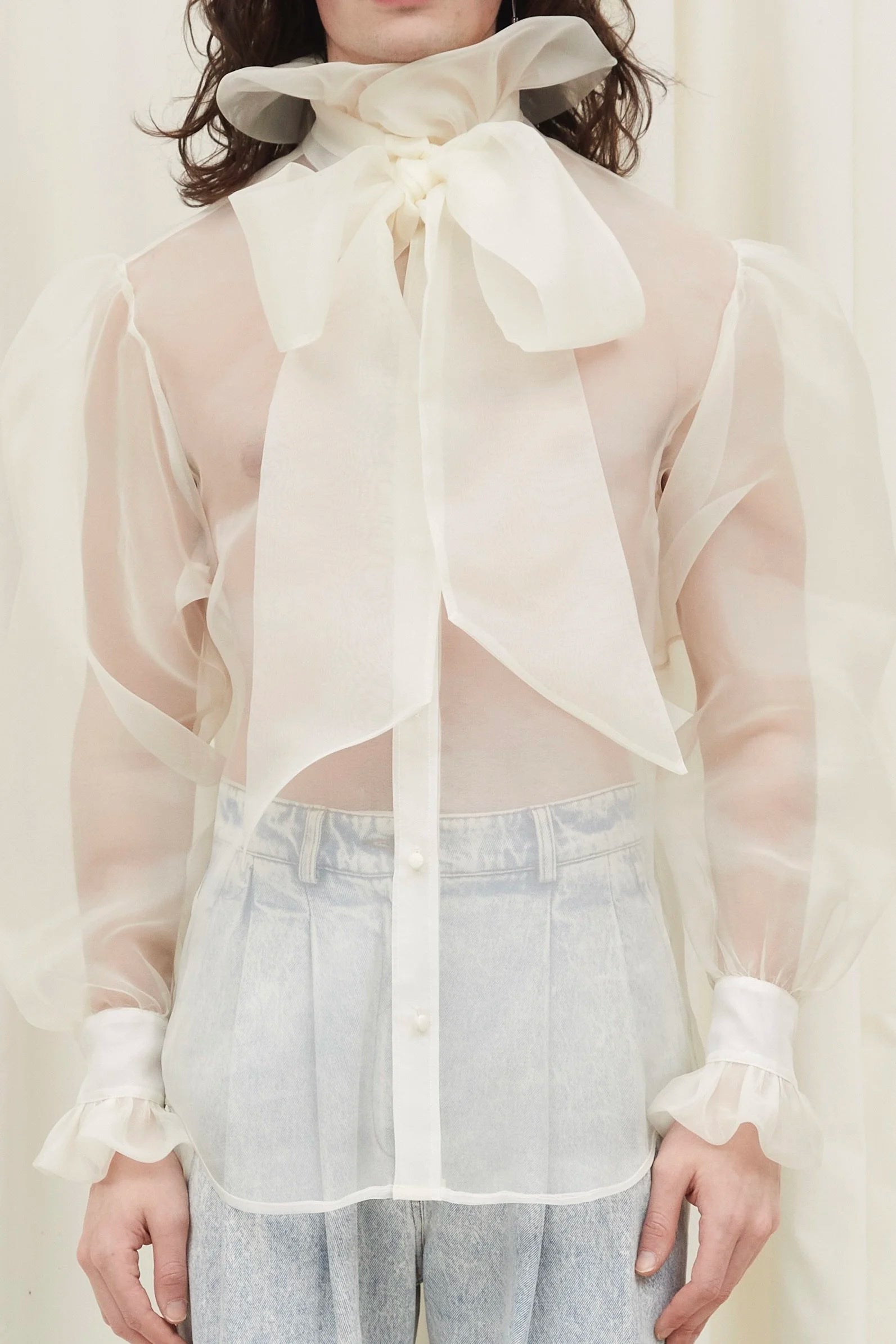Simone Sheer Organza Pussybow Blouse