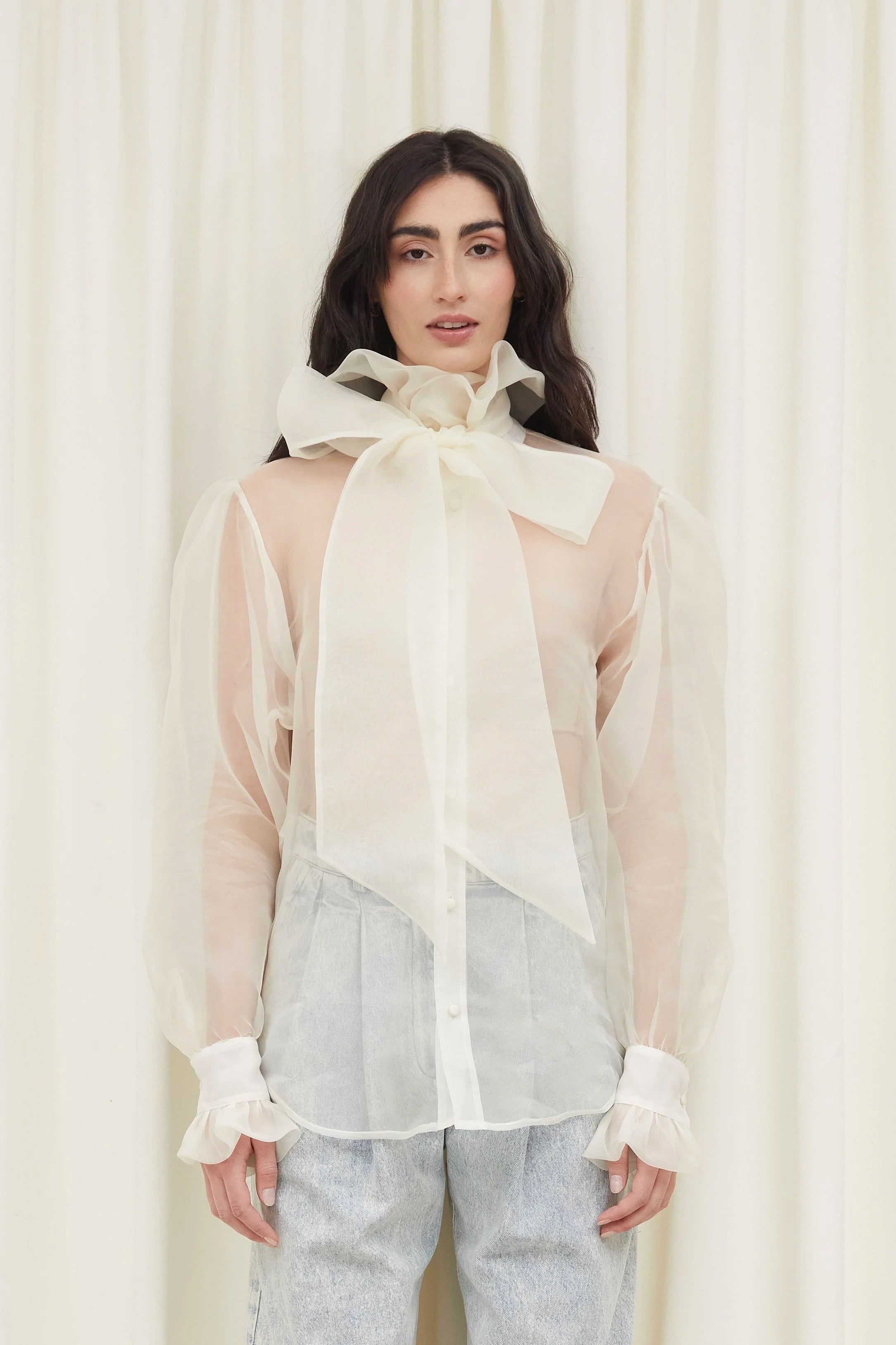 Simone Sheer Organza Pussybow Blouse