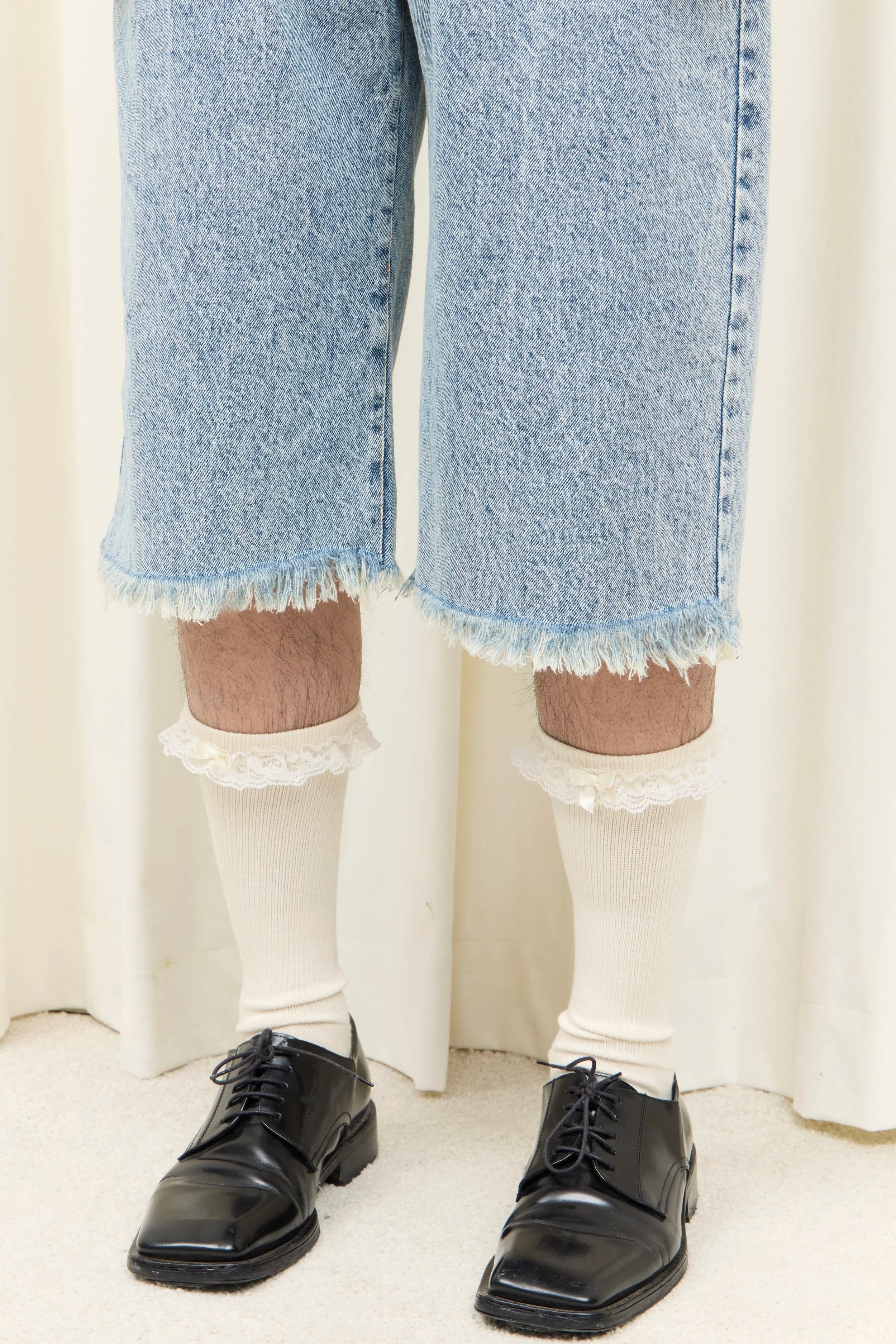 Sid Lace Trim Long Jean Shorts
