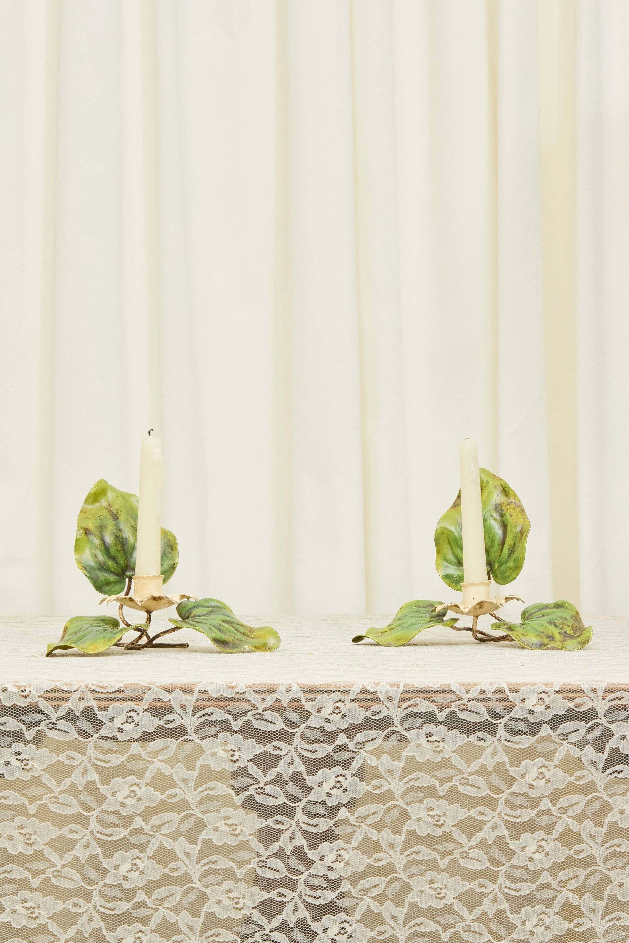 Vintage Metal Floral Candle Holders Set/2