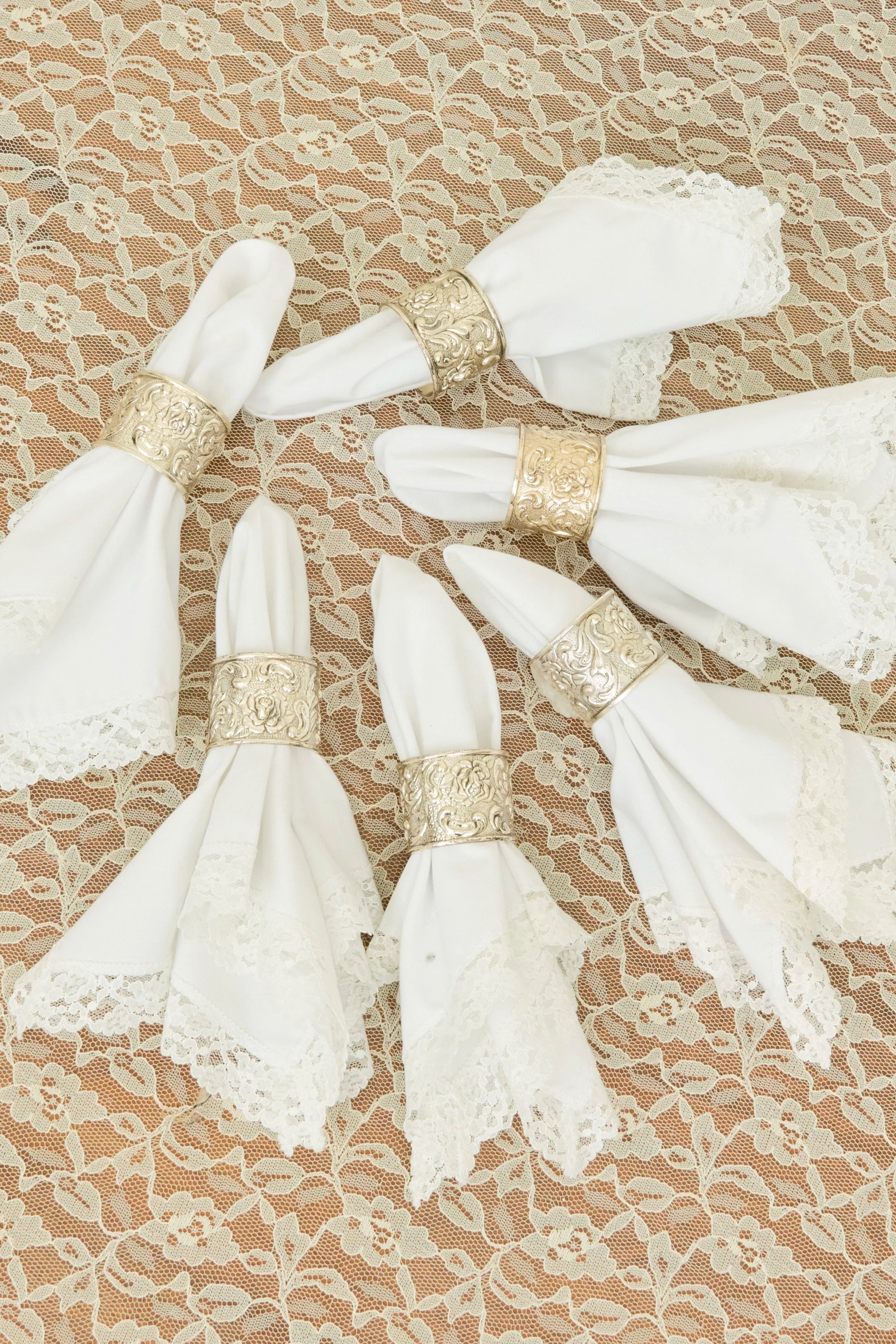 Vintage Napkins & Silver Rings Set/6